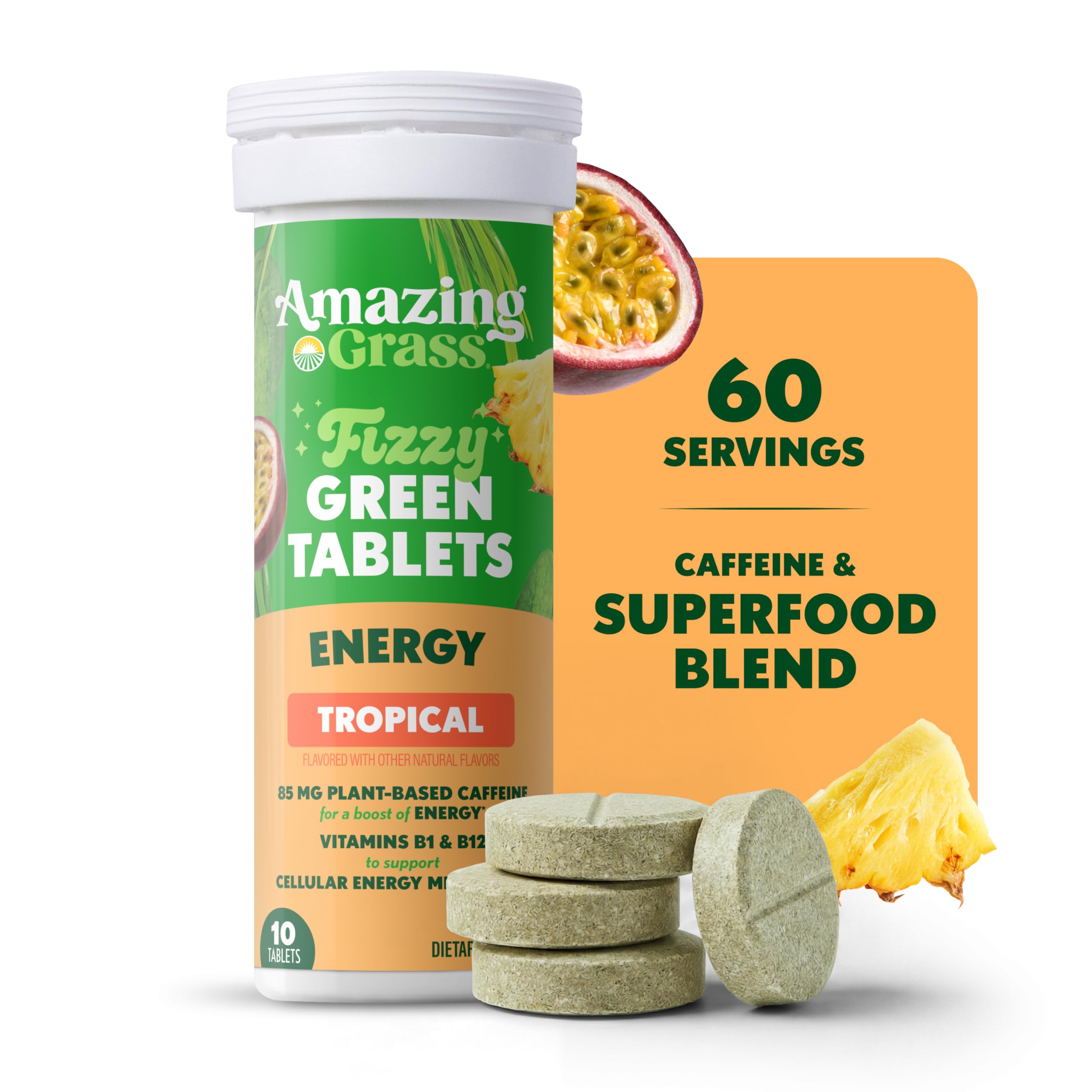 Close-up of Amazing Grass Effervescent Green Tablets packaging
