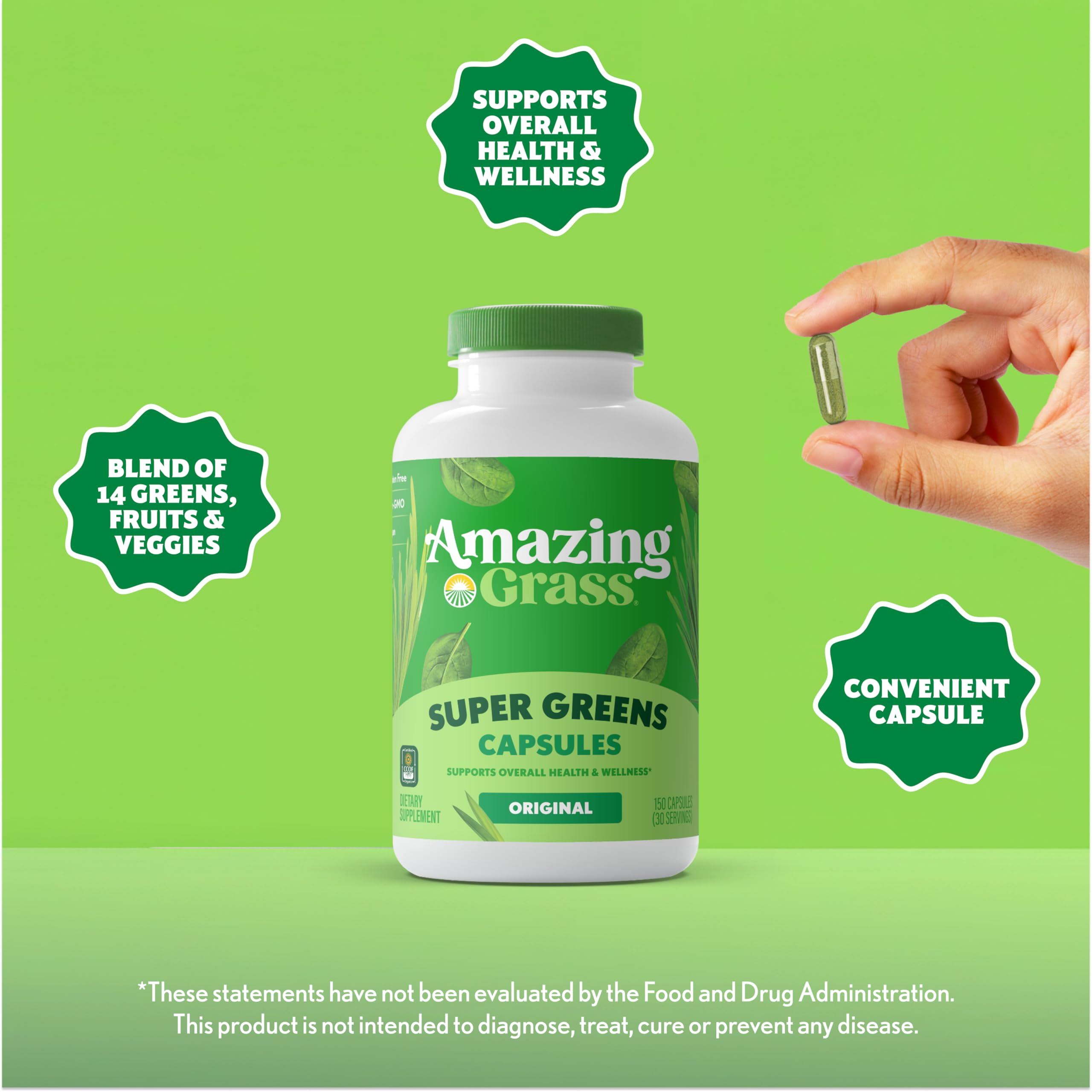 Close-up of Amazing Grass Spirulina Capsules