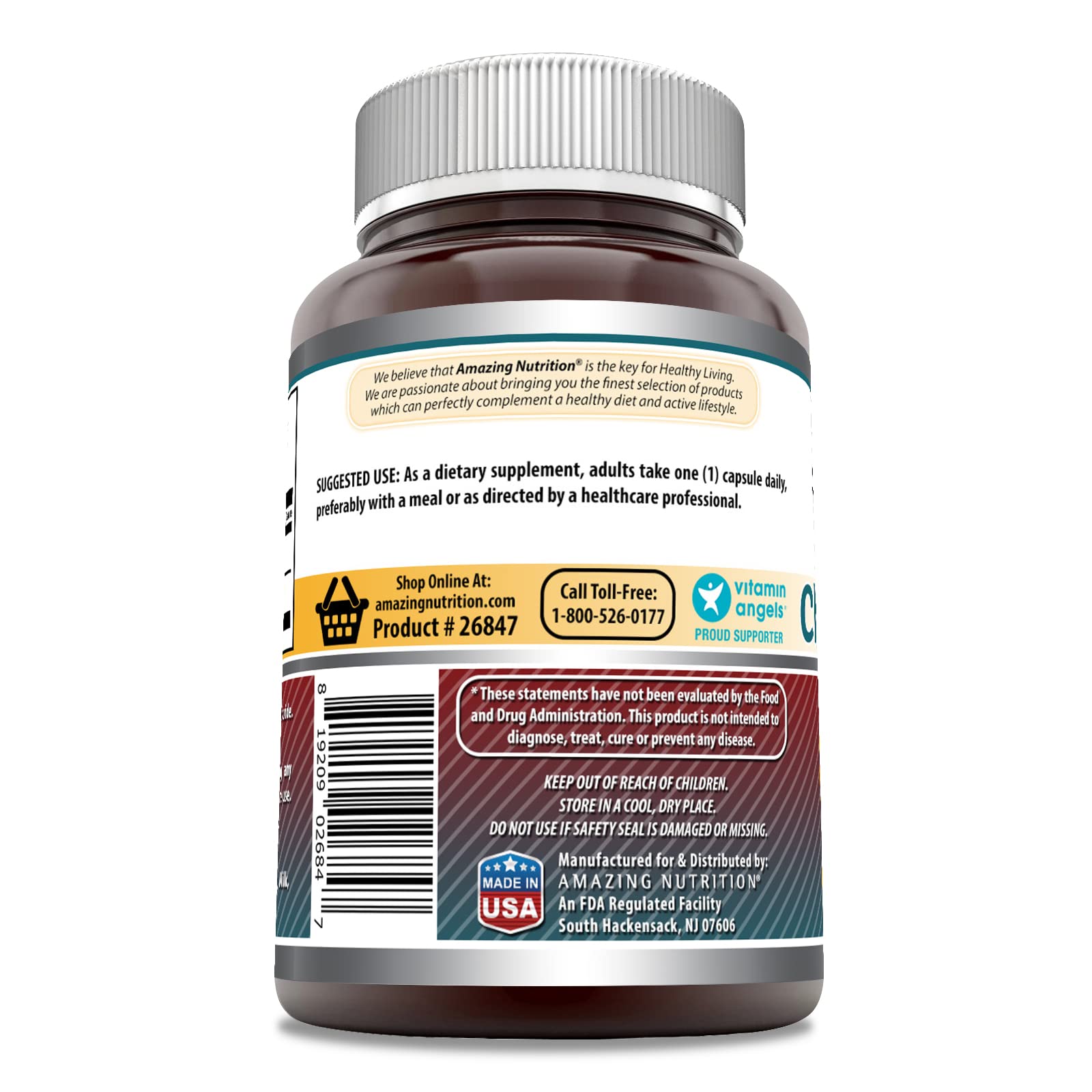 Close-up of Amazing Nutrition Choline Bitartrate & Inositol 250mg capsule