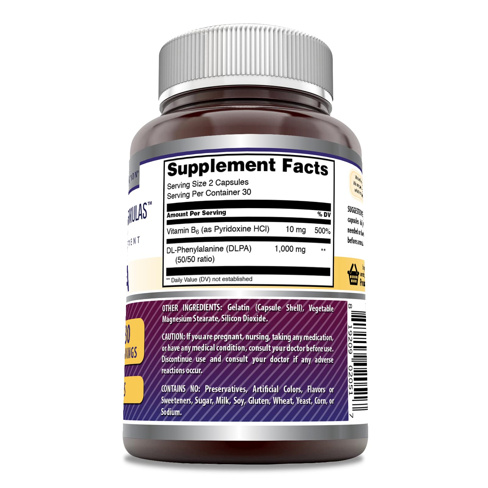 Close-up of Amazing Nutrition DL-Phenylalanine capsules