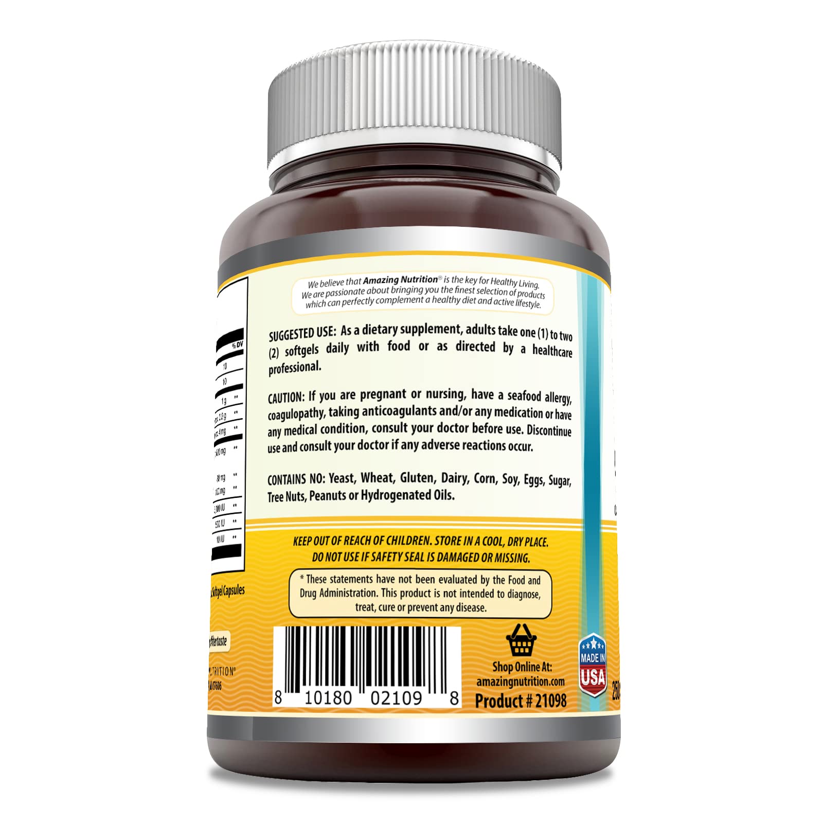 Close-up of Amazing Nutrition Norwegian Cod Liver Oil softgel capsules