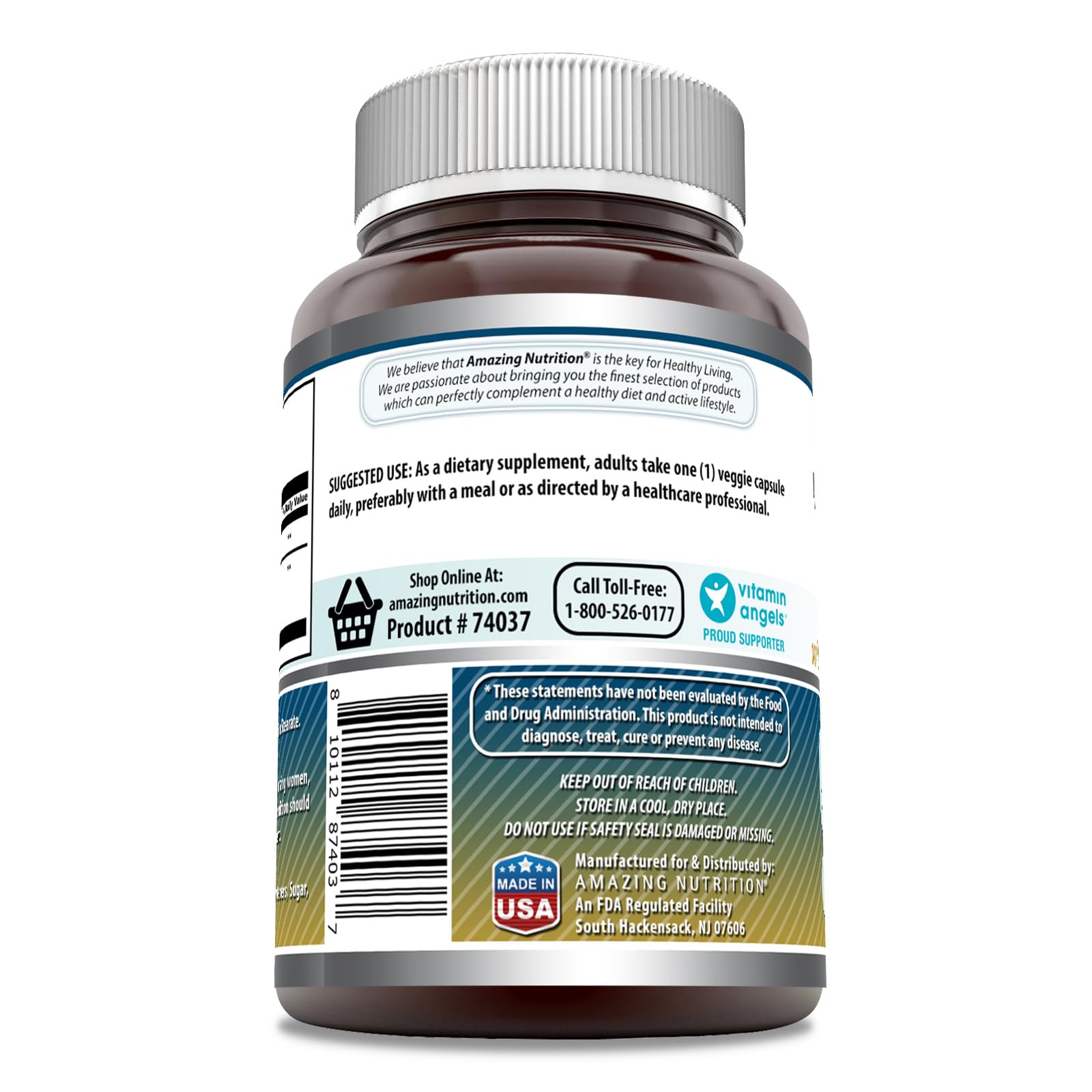 Close-up of Amazing Nutrition Taurine 1000 Mg with Bioperine veggie capsule