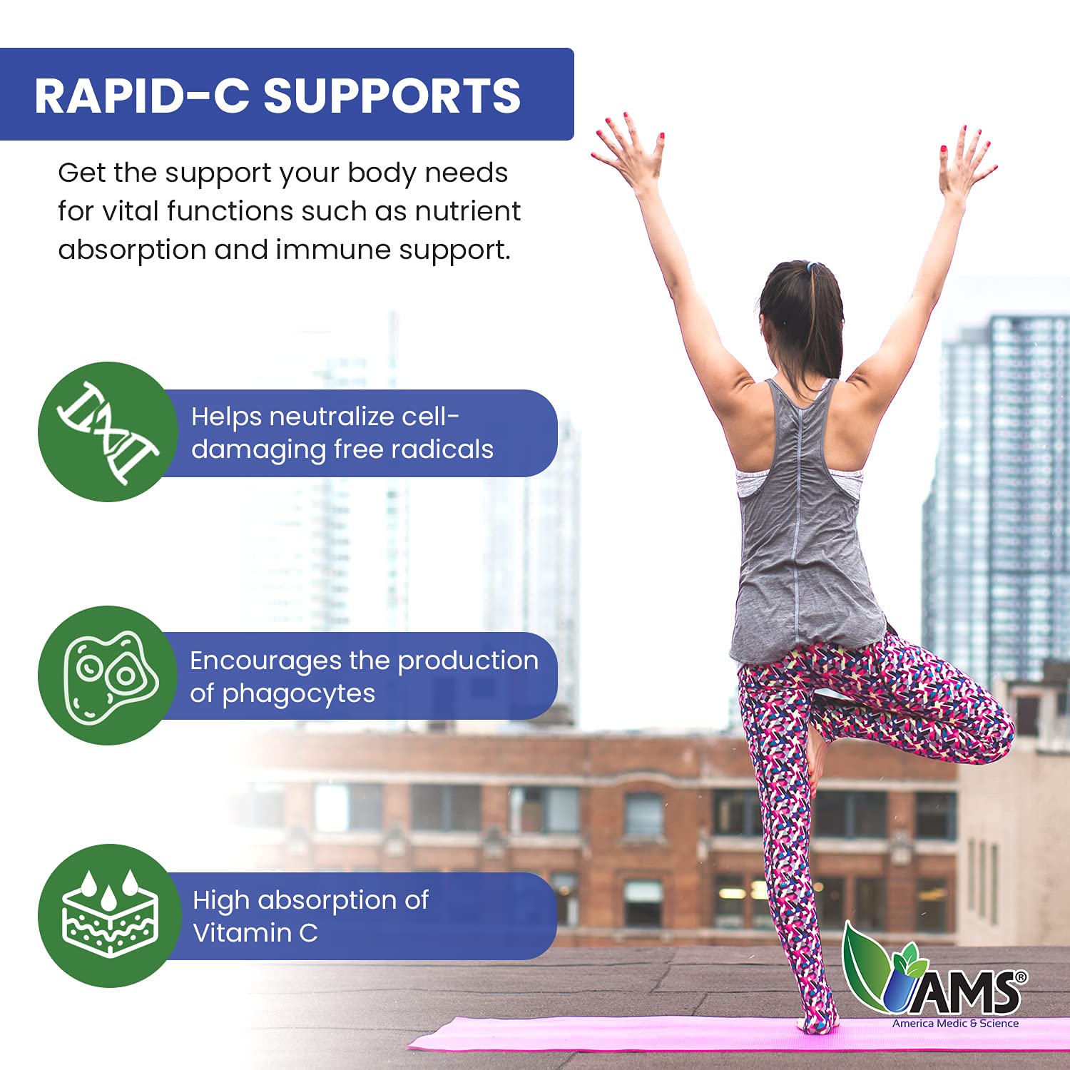 Close-up of America Medic & Science Rapid-C Vitamin C tablets