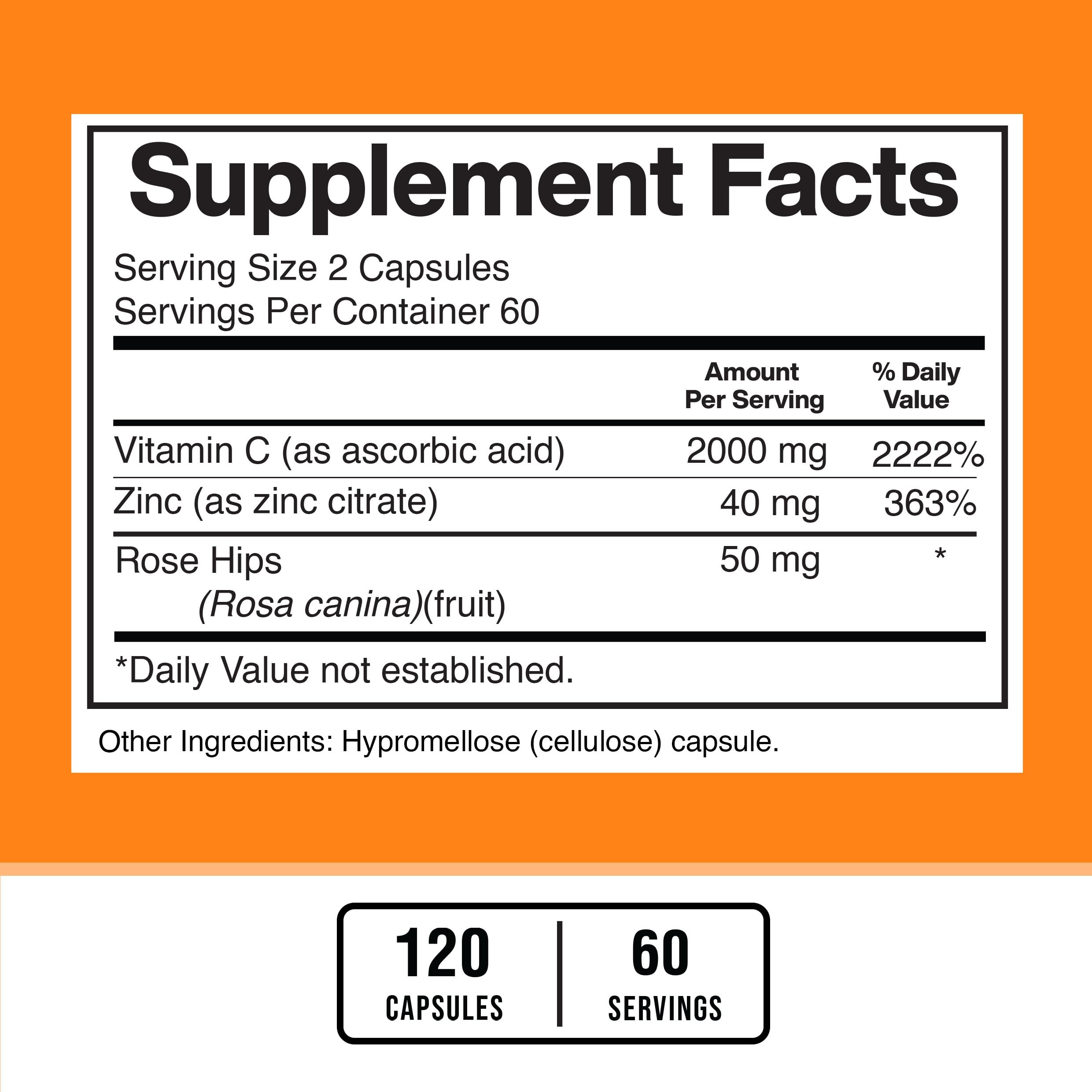 Close-up of American Standard Supplements Vitamin C with Zinc and Rose Hips capsules