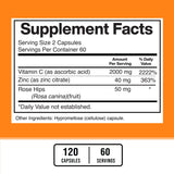Close-up of American Standard Supplements Vitamin C with Zinc and Rose Hips capsules