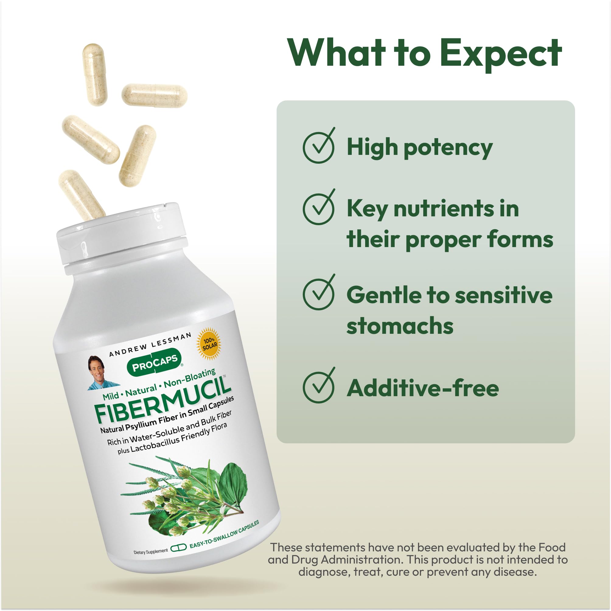 Close-up of ANDREW LESSMAN Psyllium Husk Fiber Capsules