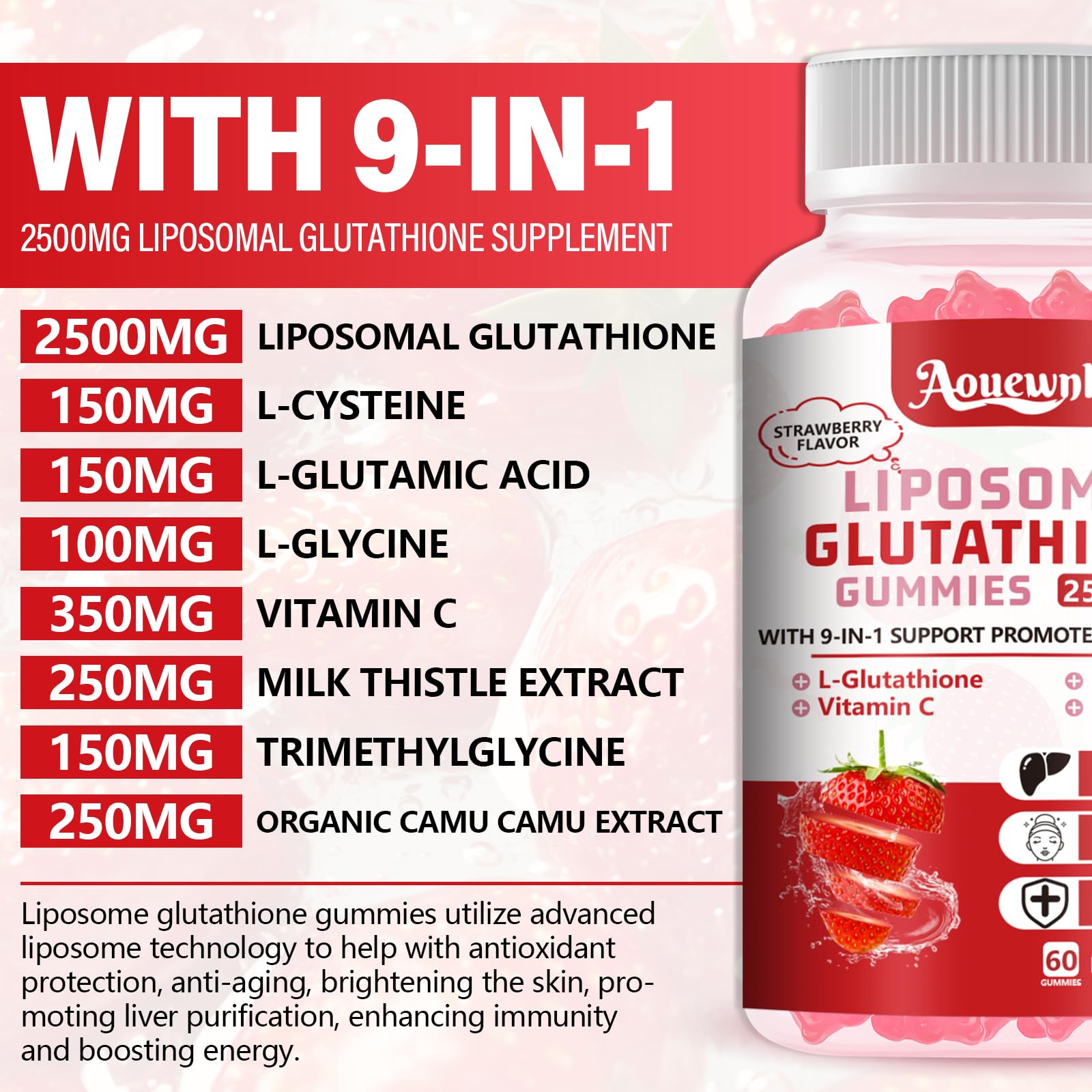 Close-up of Aouewnk Liposomal Glutathione Gummies showing berry colour