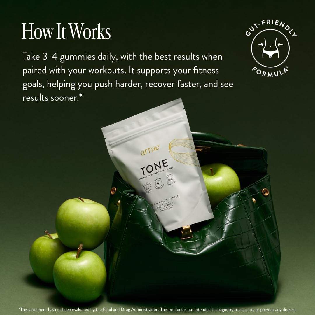 Close-up of Arrae Tone Creatine Gummies Sour Green Apple