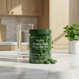Close-up of Art anime Chlorella & Spirulina Tablets showing tablet size