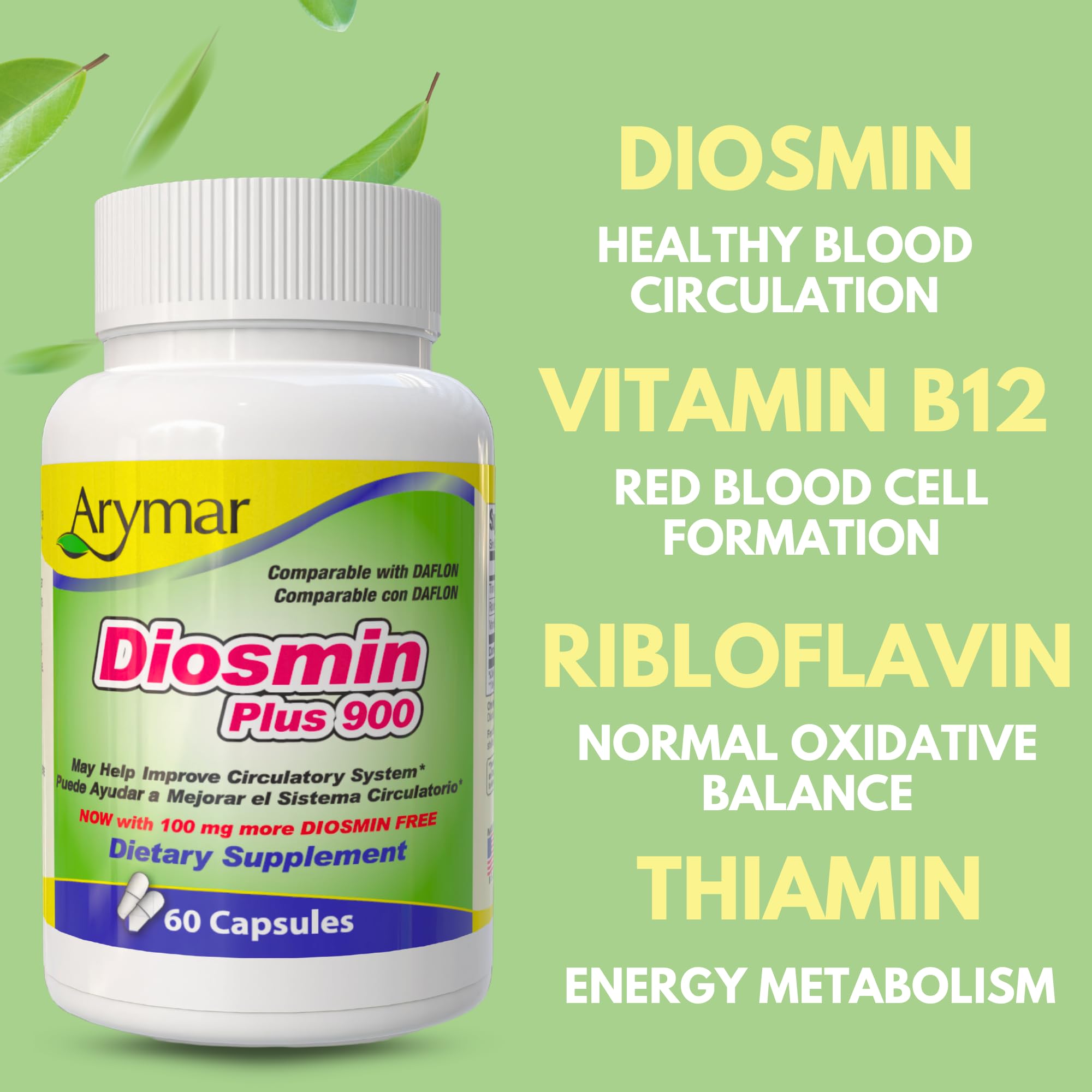Close-up of Arymar Diosmin Plus 900 capsules showing their size