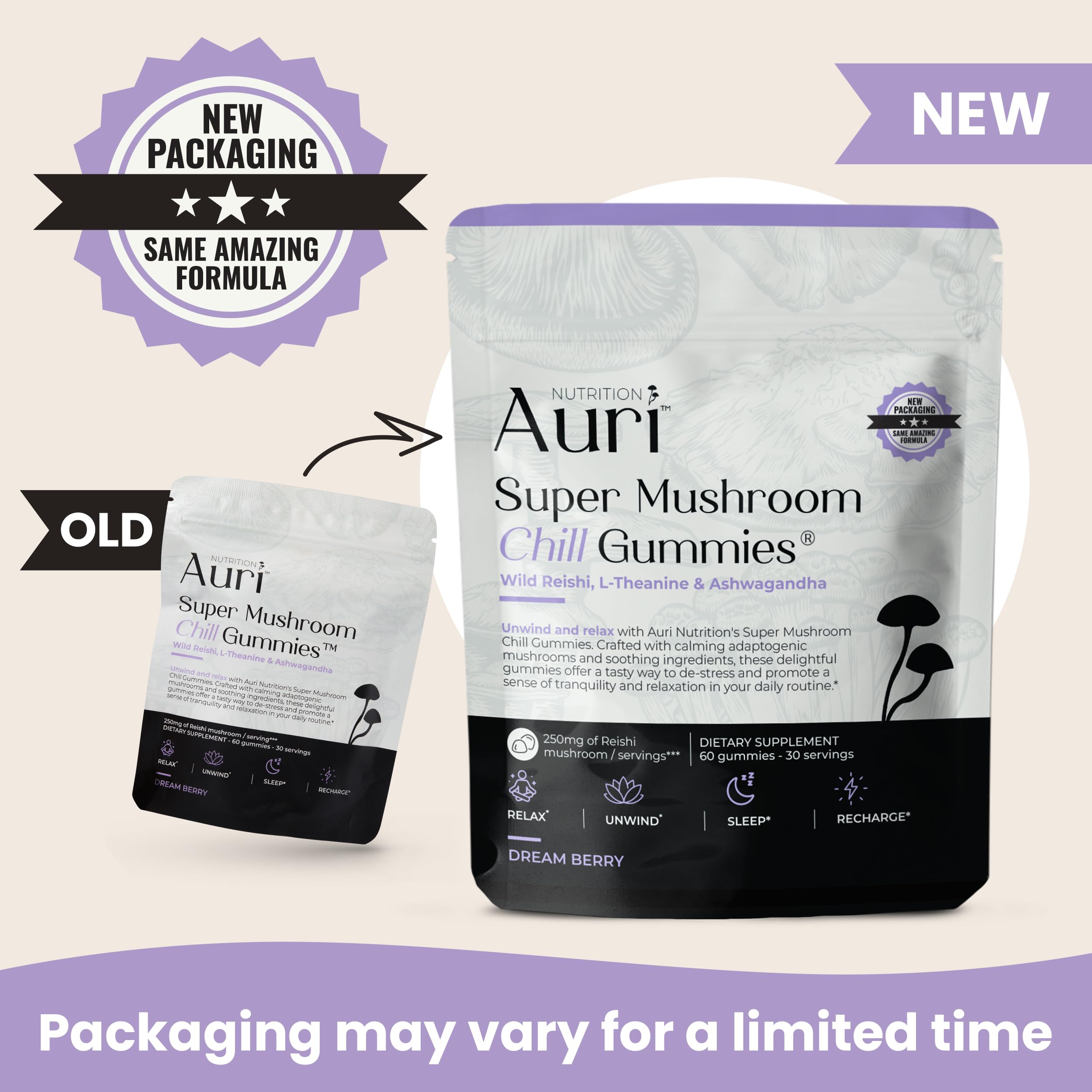 Close-up of Auri Super Mushroom Chill Gummies showing texture