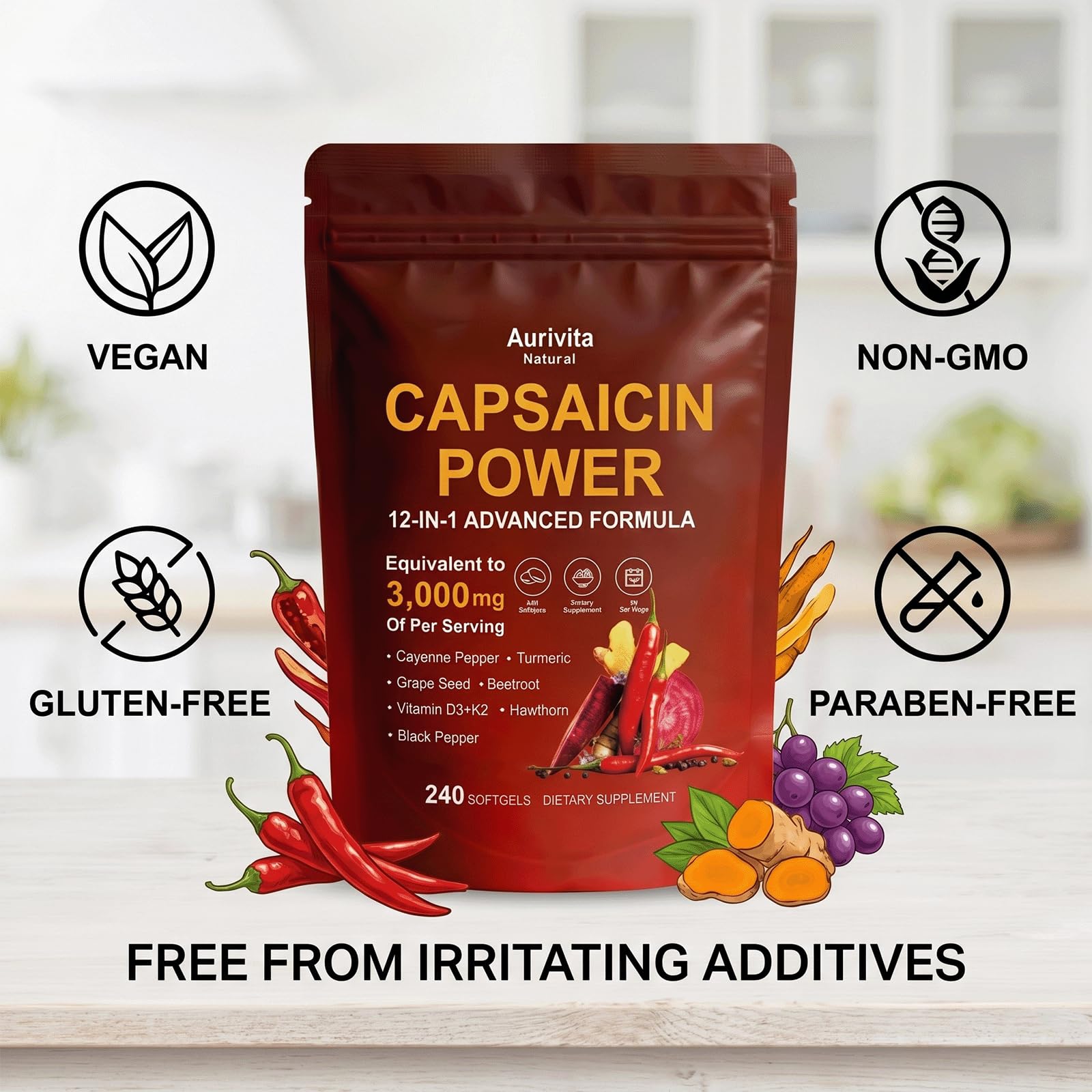 Close-up of Aurivita Natural Capsaicin Softgels softgel