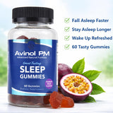 Close-up of Avinol PM Sleep Gummies showing gummy texture and colour