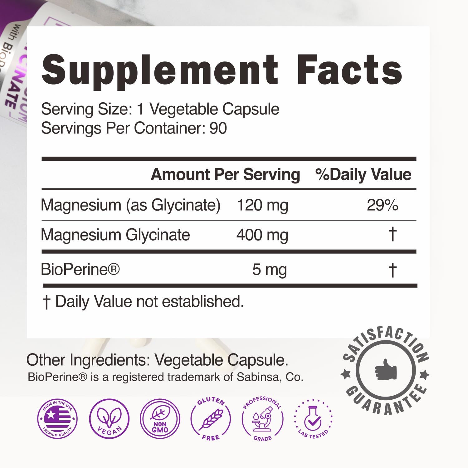 Close-up of BallBuff Magnesium Glycinate 400mg capsules