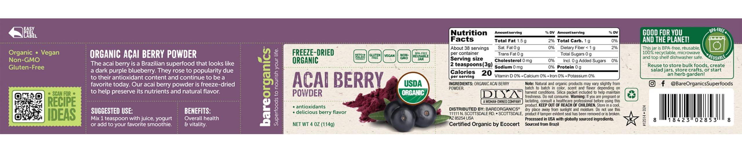 Close-up of BareOrganics Acai Juice Powder texture