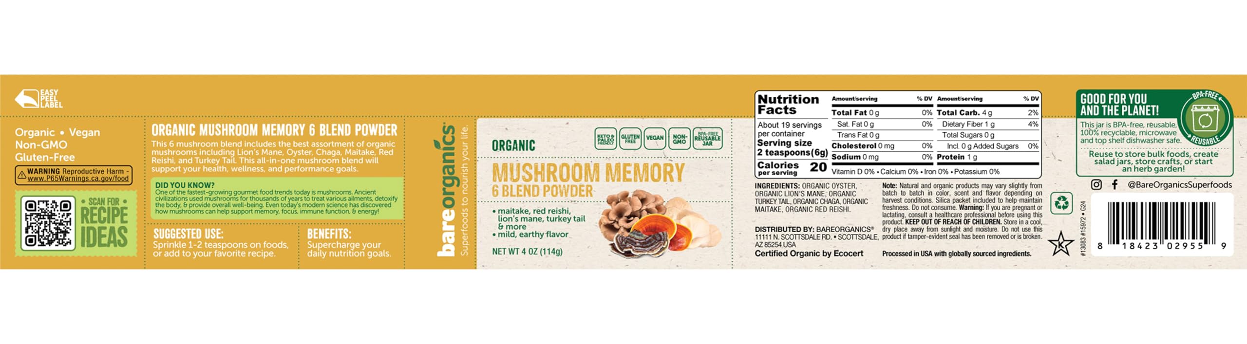 Close-up of BareOrganics Mushroom Memory Blend Powder texture