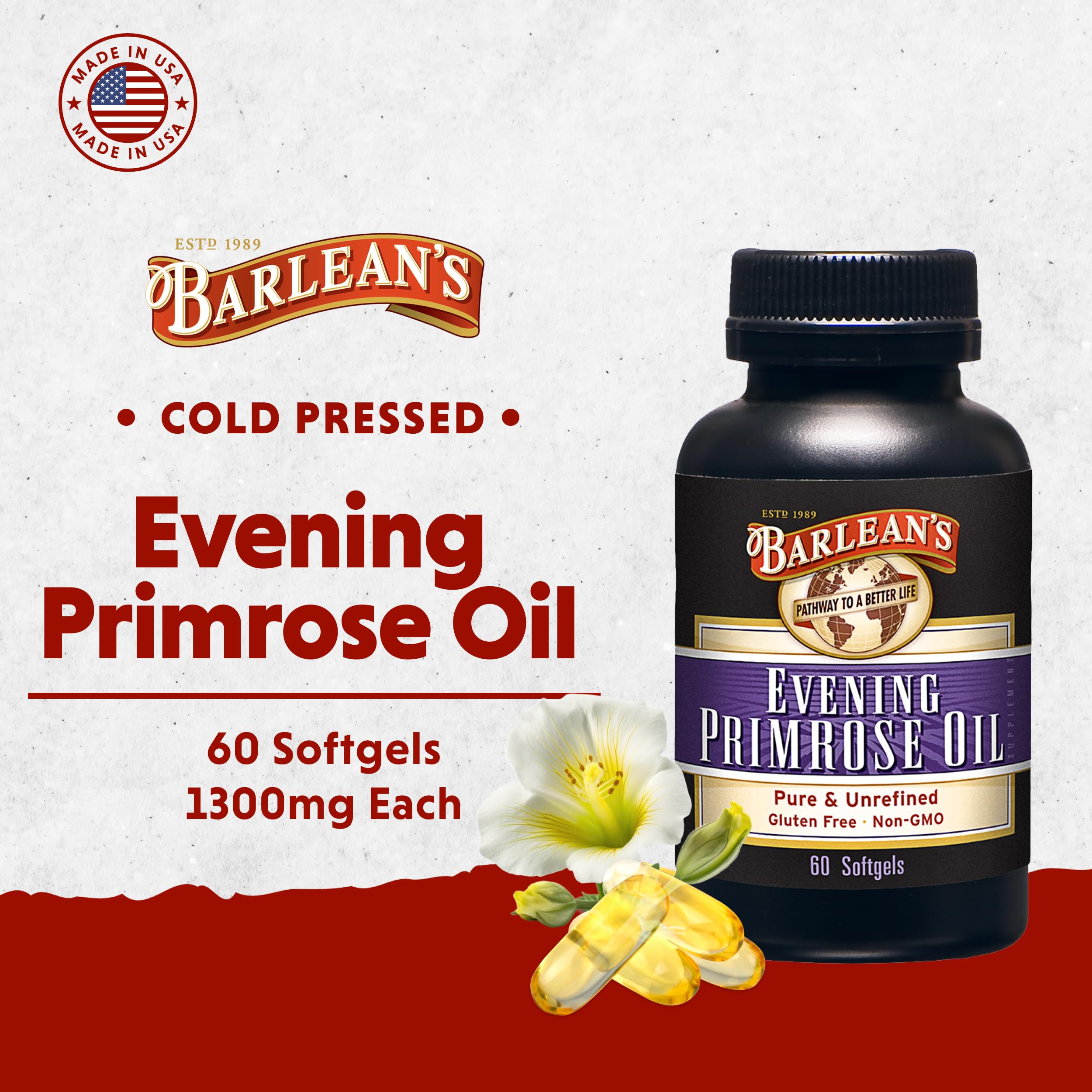 Close-up of Barlean's Evening Primrose Oil softgel