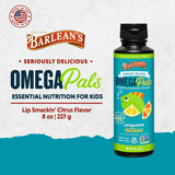Close-up of Barlean's Omega Pals fish oil bottle