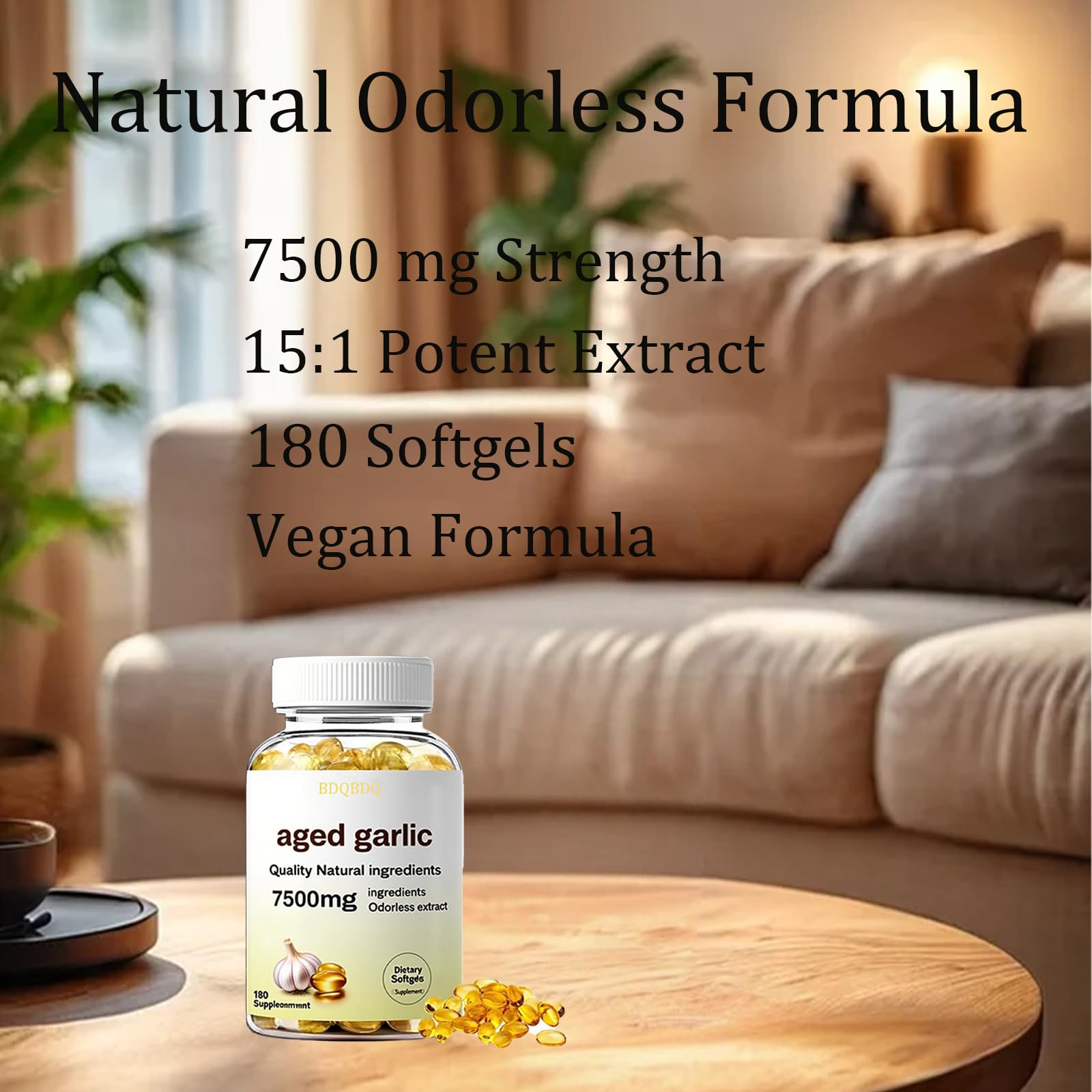 Close-up of BDQBDQ Aged Garlic Extract softgel