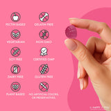 Close-up of Be Happy Be You Biotin Gummies showing gummy texture