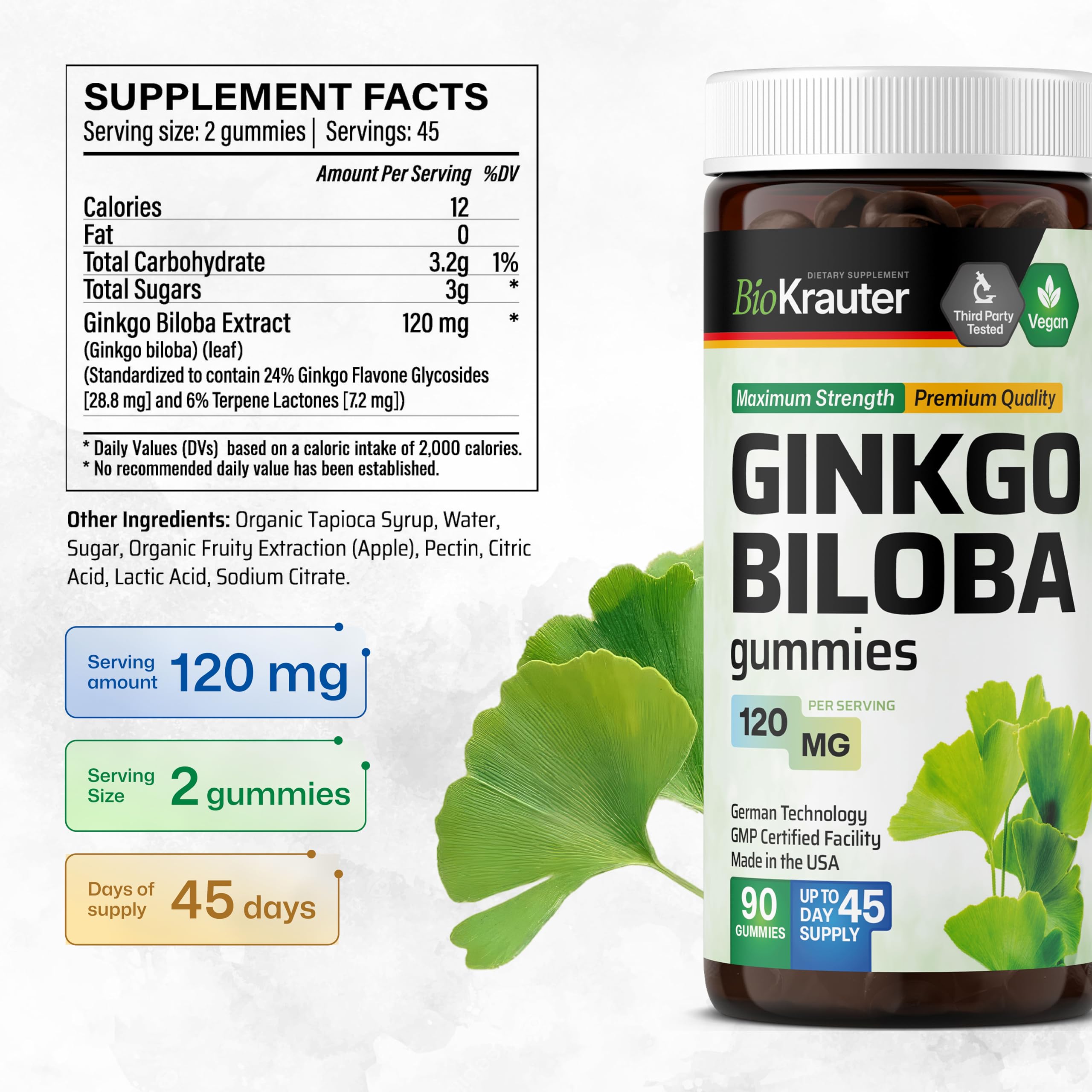 Close-up of BIO KRAUTER Ginkgo Biloba Gummies