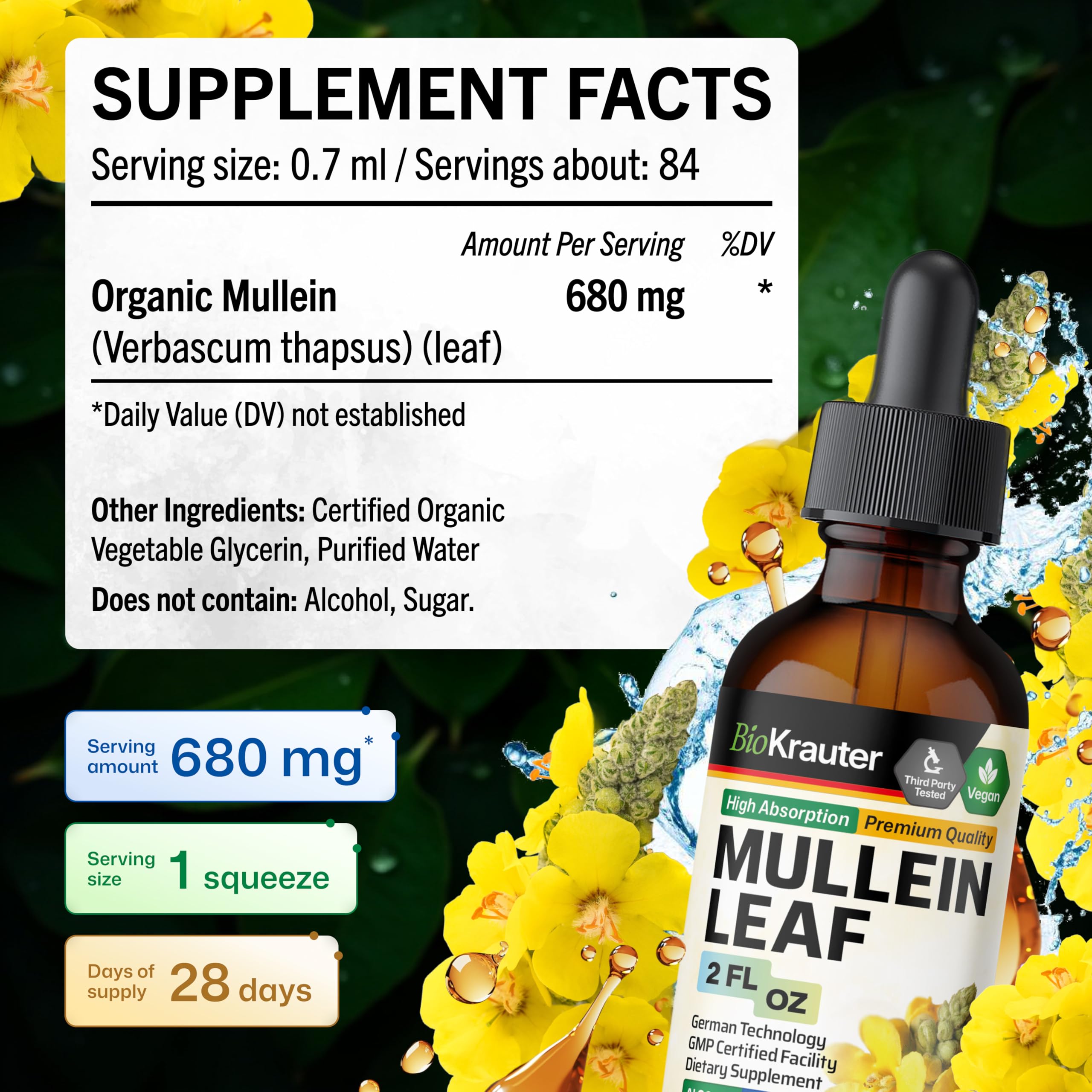 Close-up of BIO KRAUTER Mullein Drops label