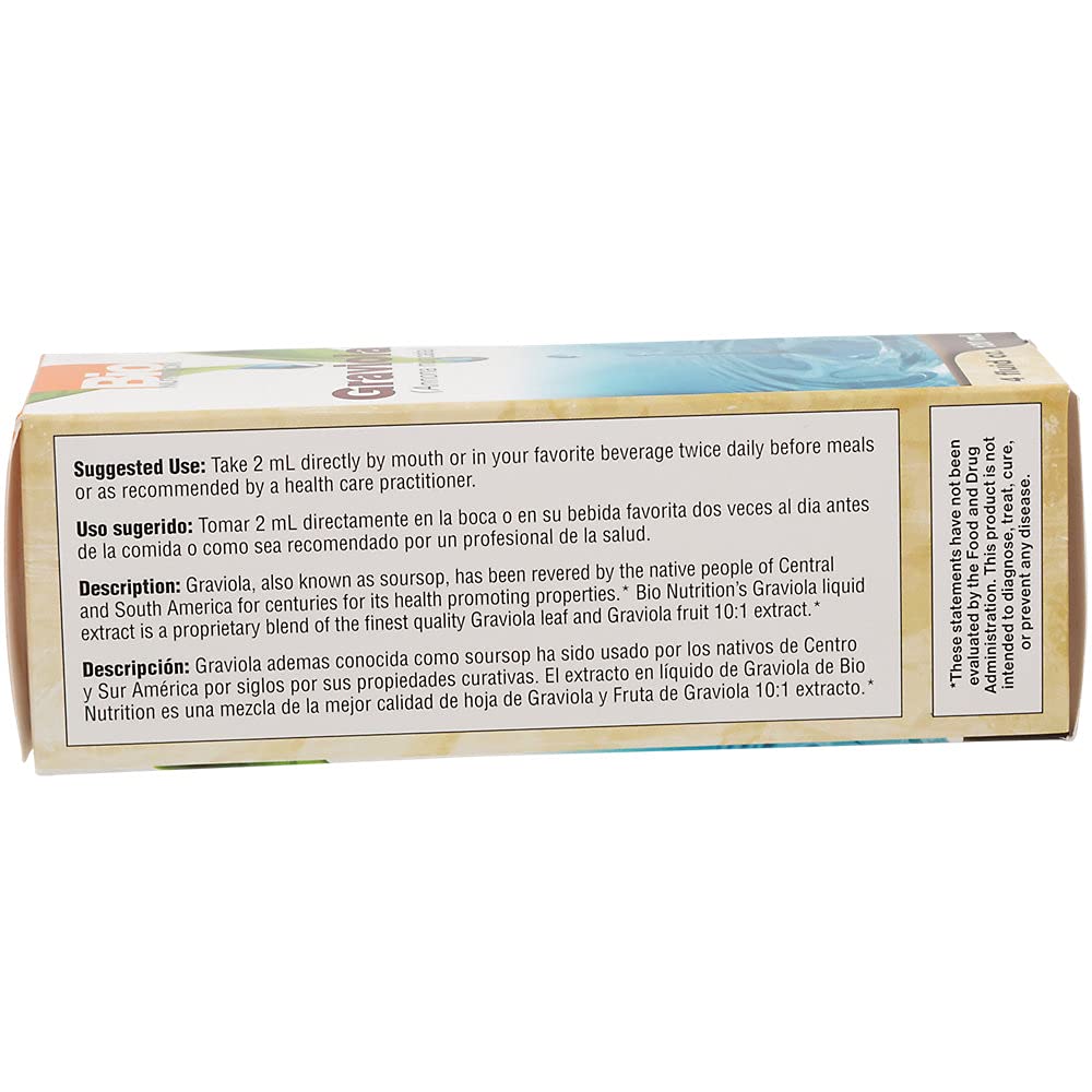 Close-up of Bio Nutrition Graviola Extract ingredients list
