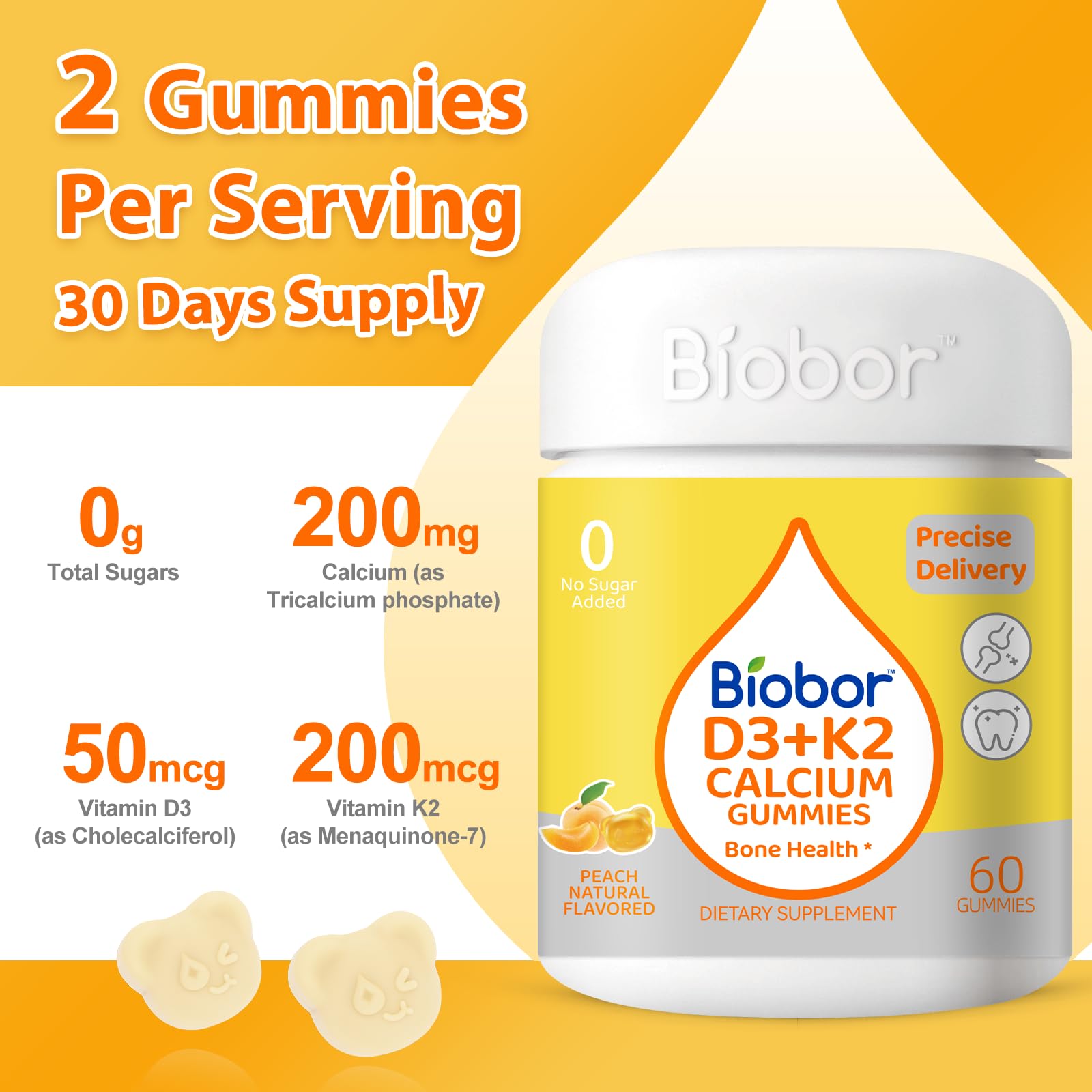 Close-up of Biobor Vitamin D3 & K2 Gummies showing gummy texture