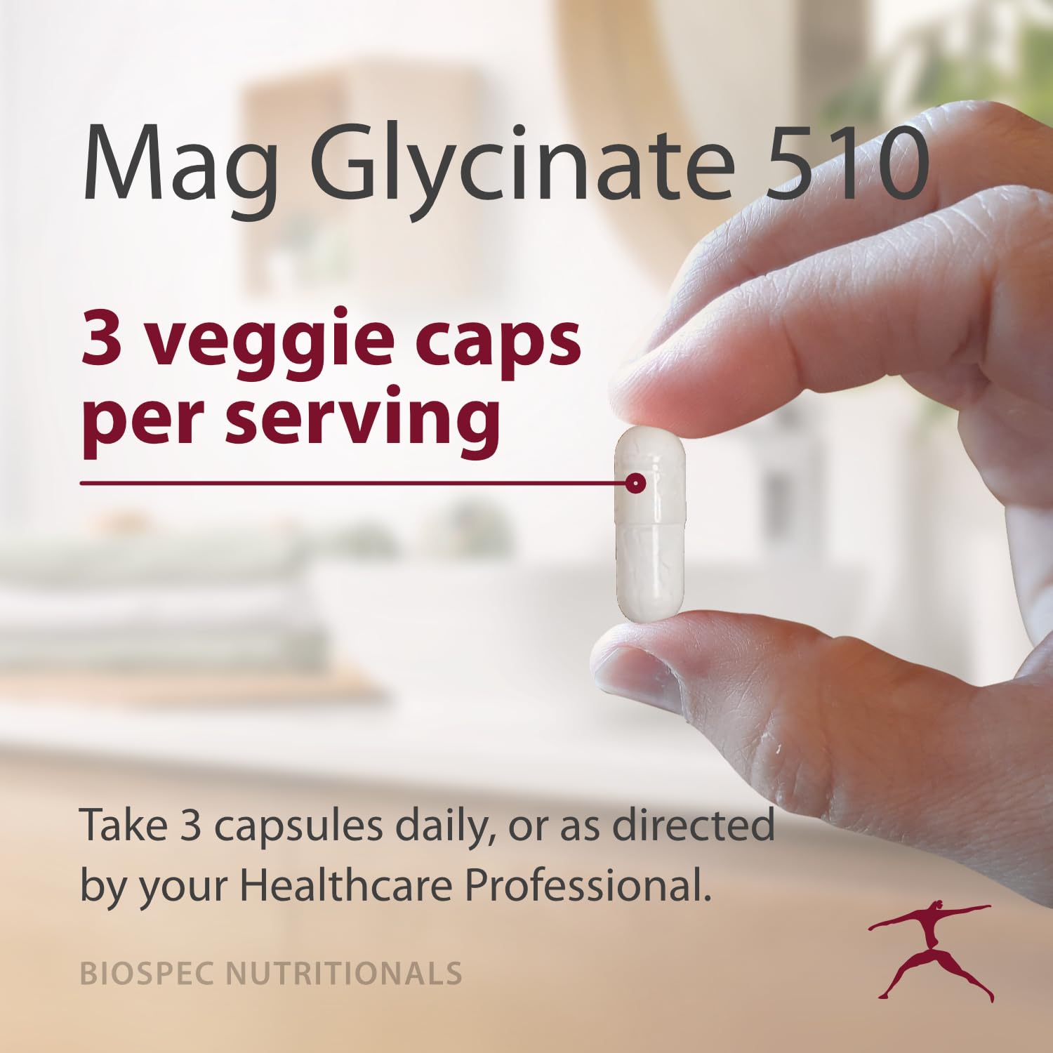Close-up of BIOSPEC NUTRITIONALS Magnesium Glycinate 510 capsules