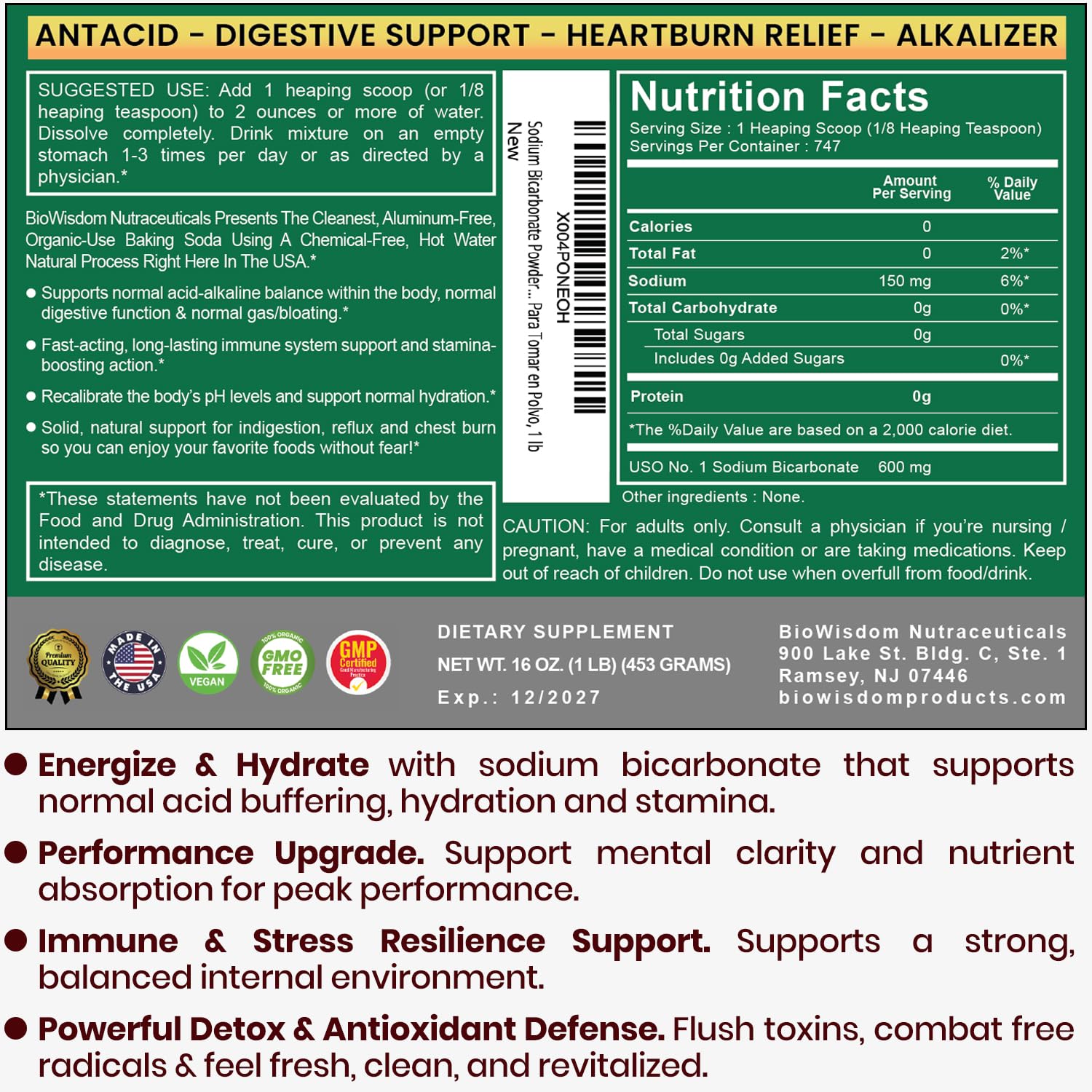 Close-up of BioWisdom Nutraceuticals Sodium Bicarbonate Powder texture