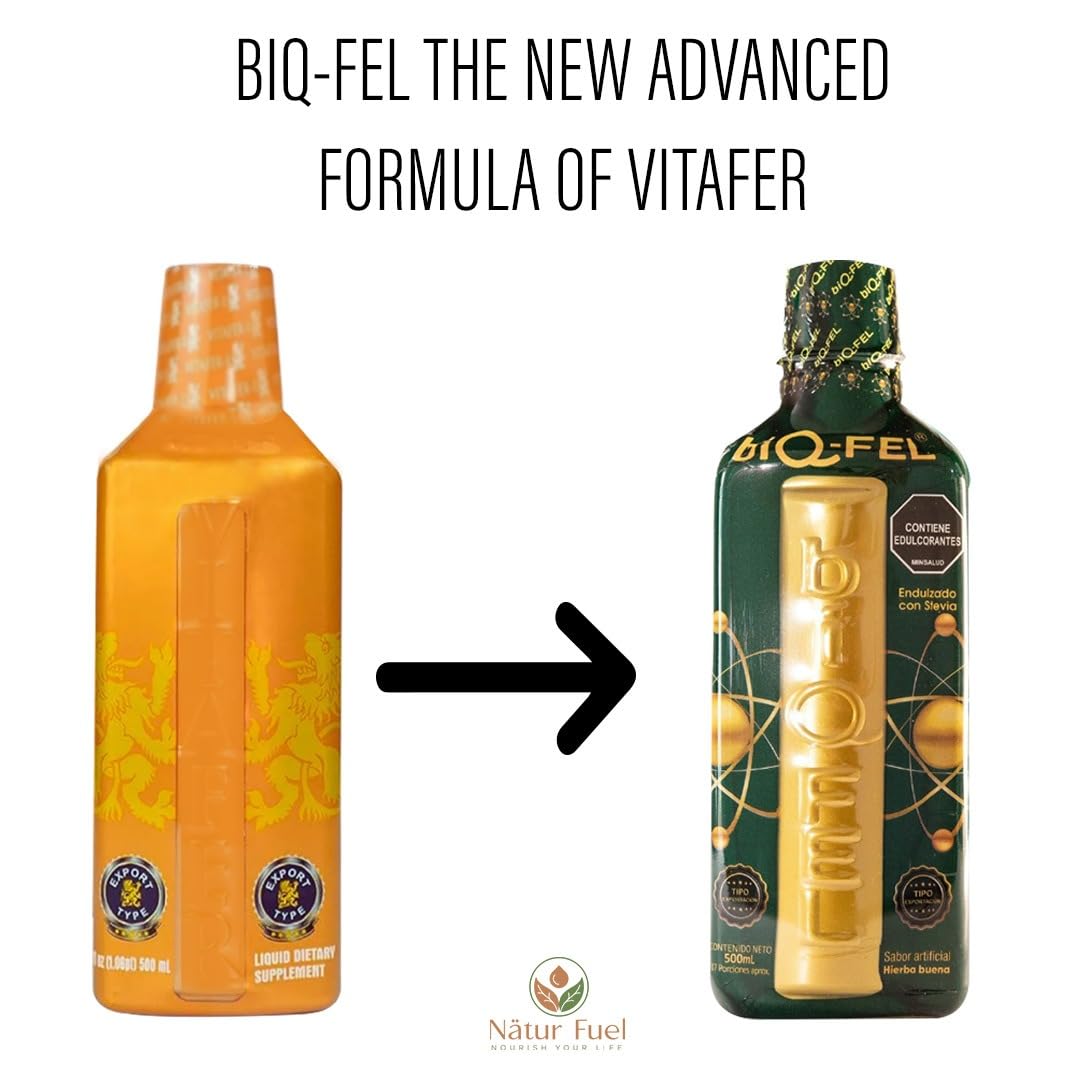 Close-up of BIQ-FEL Natural Supplement label with ingredients