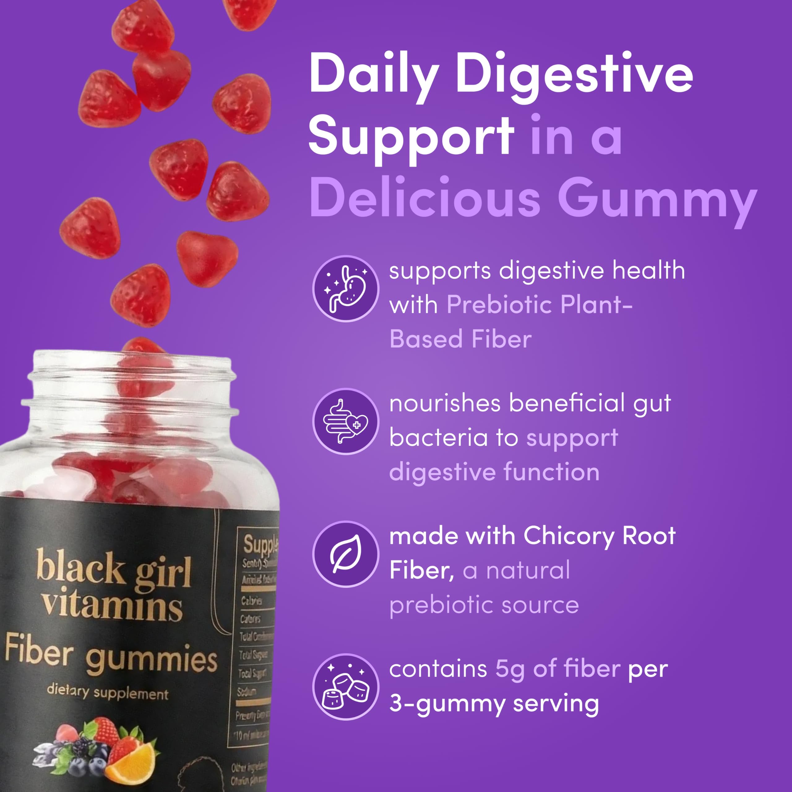Close-up of Black Girl Vitamins Daily Fibre Gummies in orange flavour