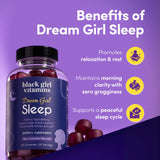 Close-up of Black Girl Vitamins Dream Girl Sleep Gummies showing berry-lavender flavour