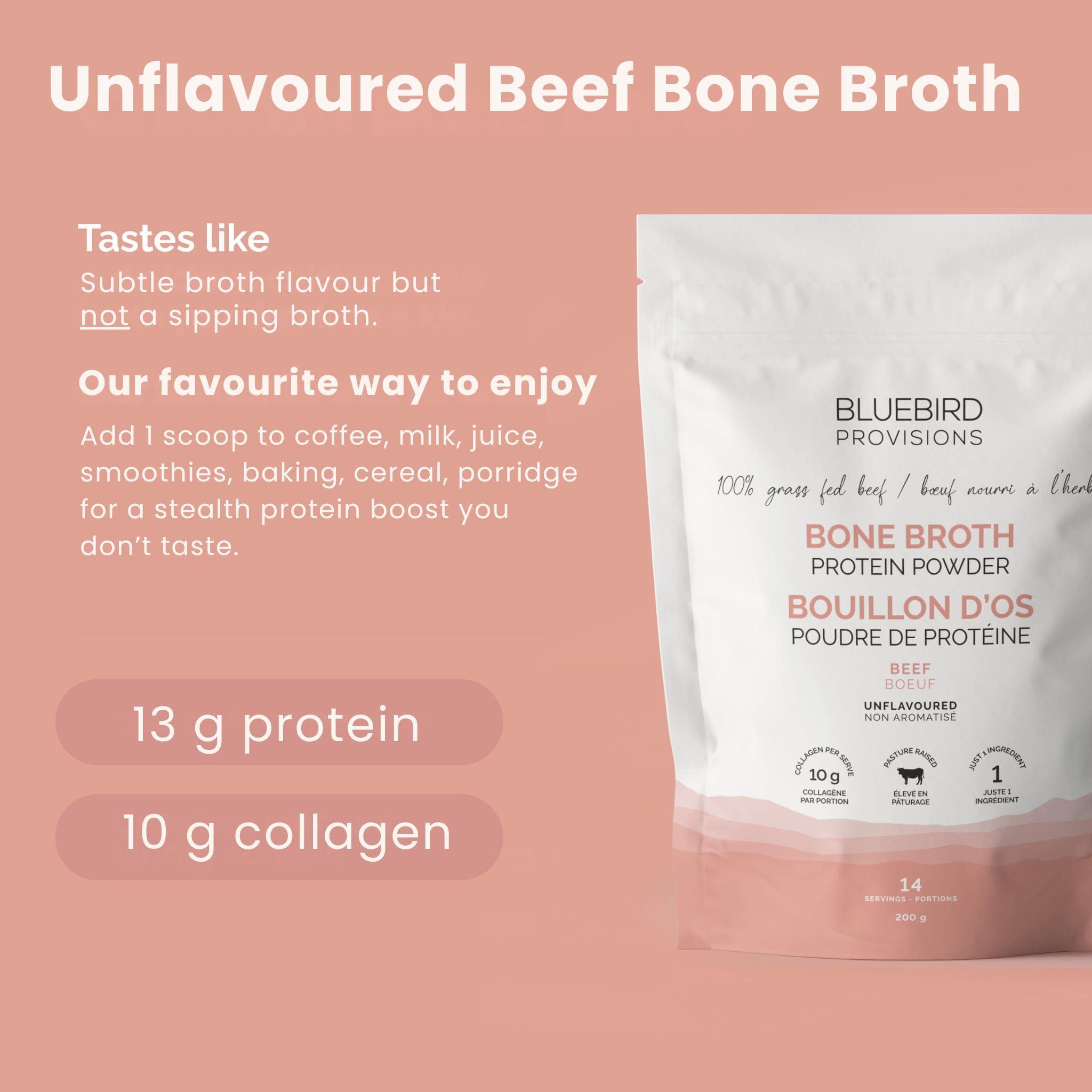 Close-up of BLUEBIRD PROVISIONS Beef Bone Broth Powder