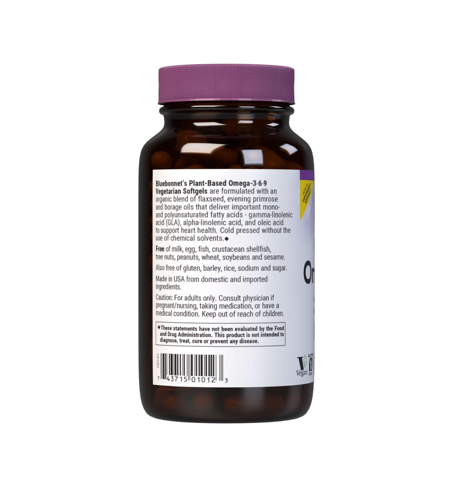 Close-up of BlueBonnet Plant-Based Omega 3-6-9 Softgels