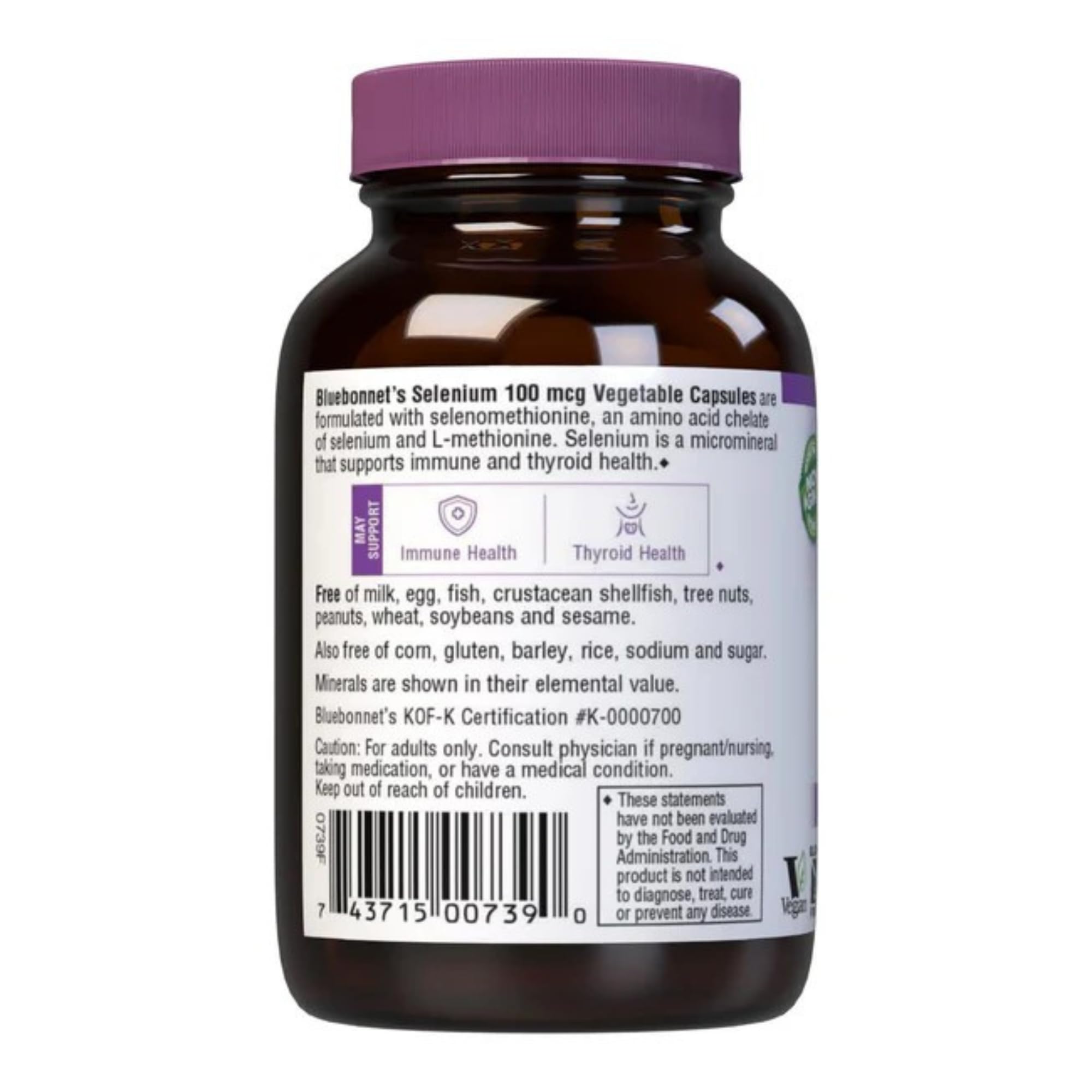 Close-up of BlueBonnet Selenium 100 mcg vegetable capsules