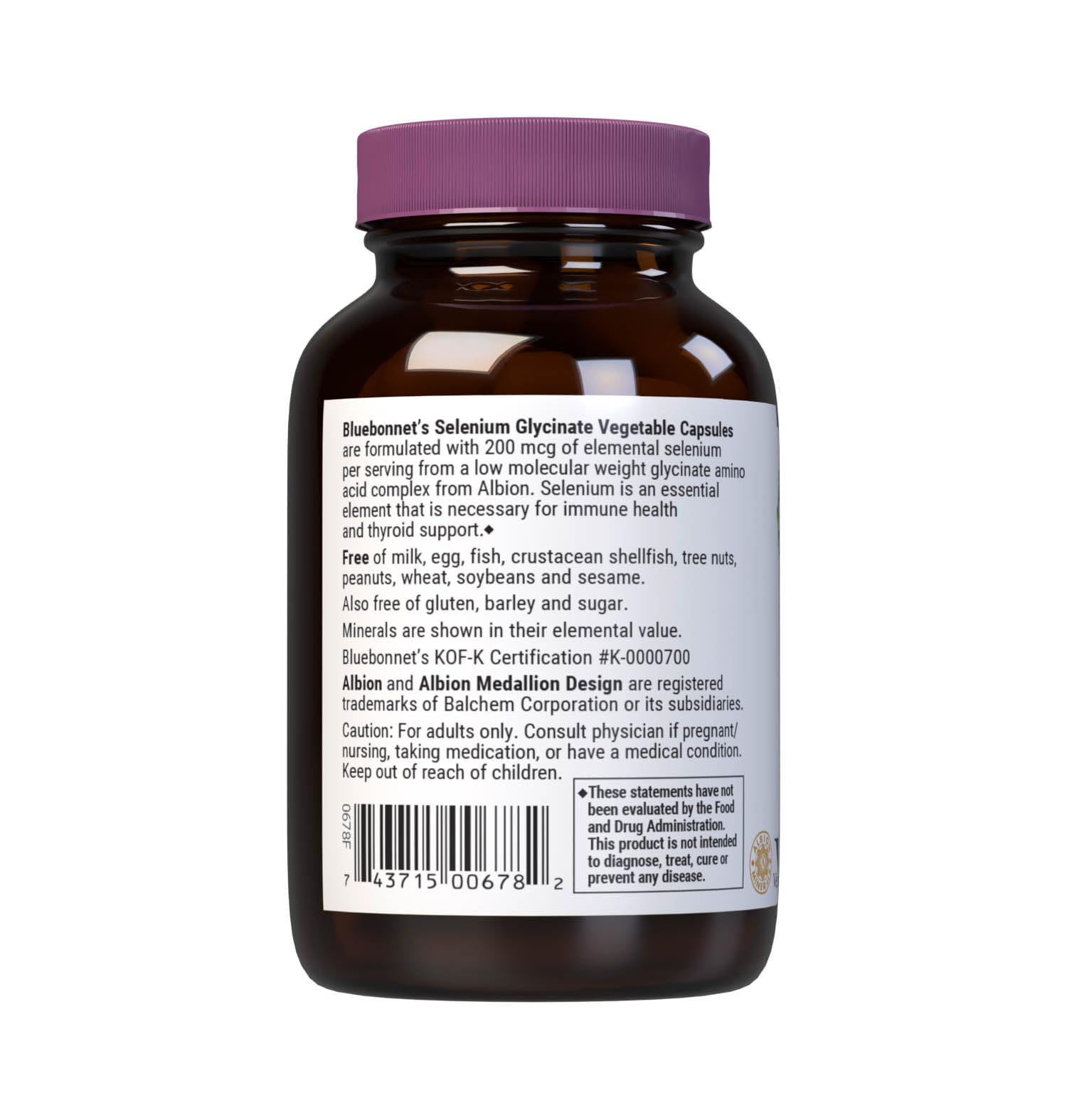 Close-up of BlueBonnet Selenium Glycinate vegetable capsules