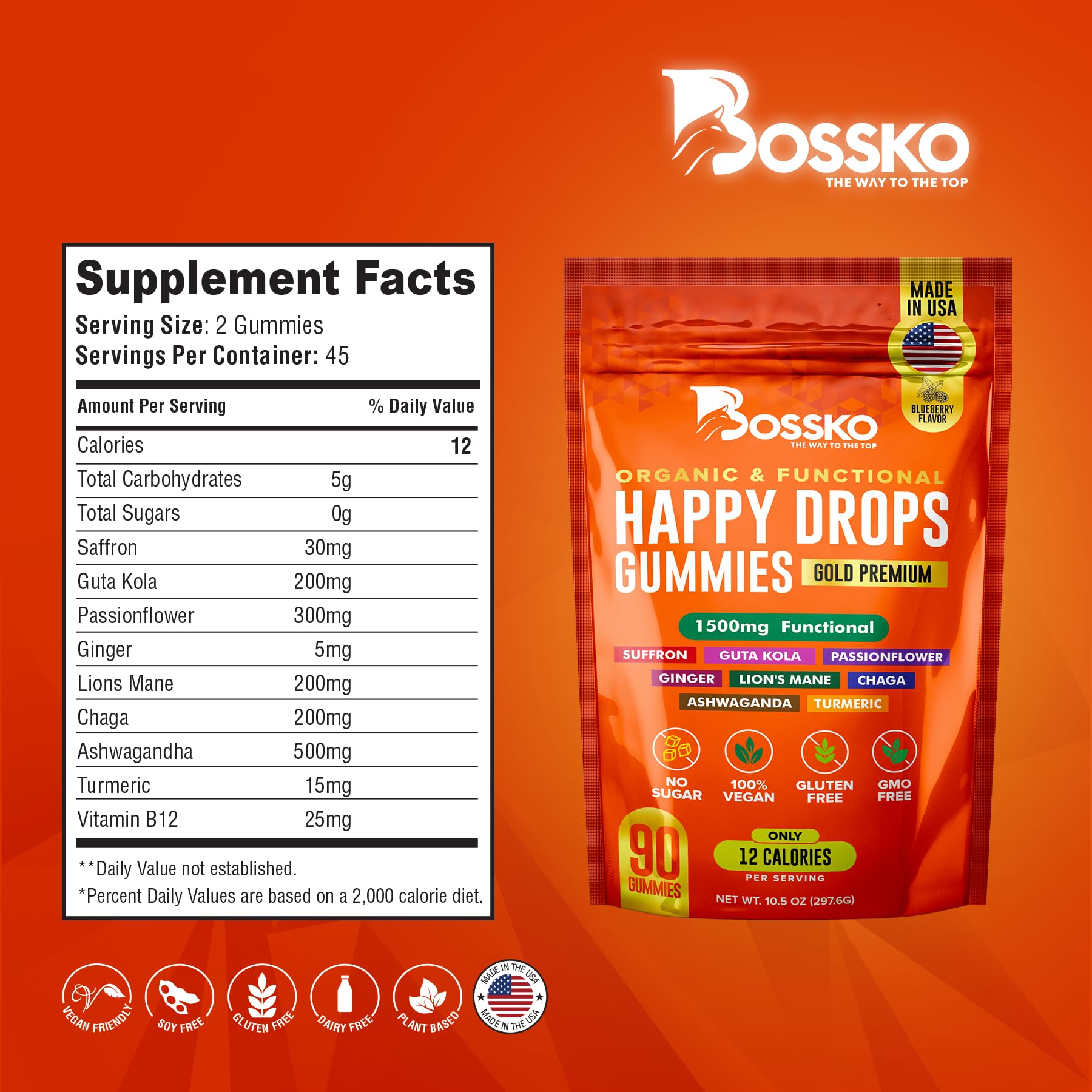 Close-up of BOSSKO Ashwagandha Gummies showing blueberry flavour