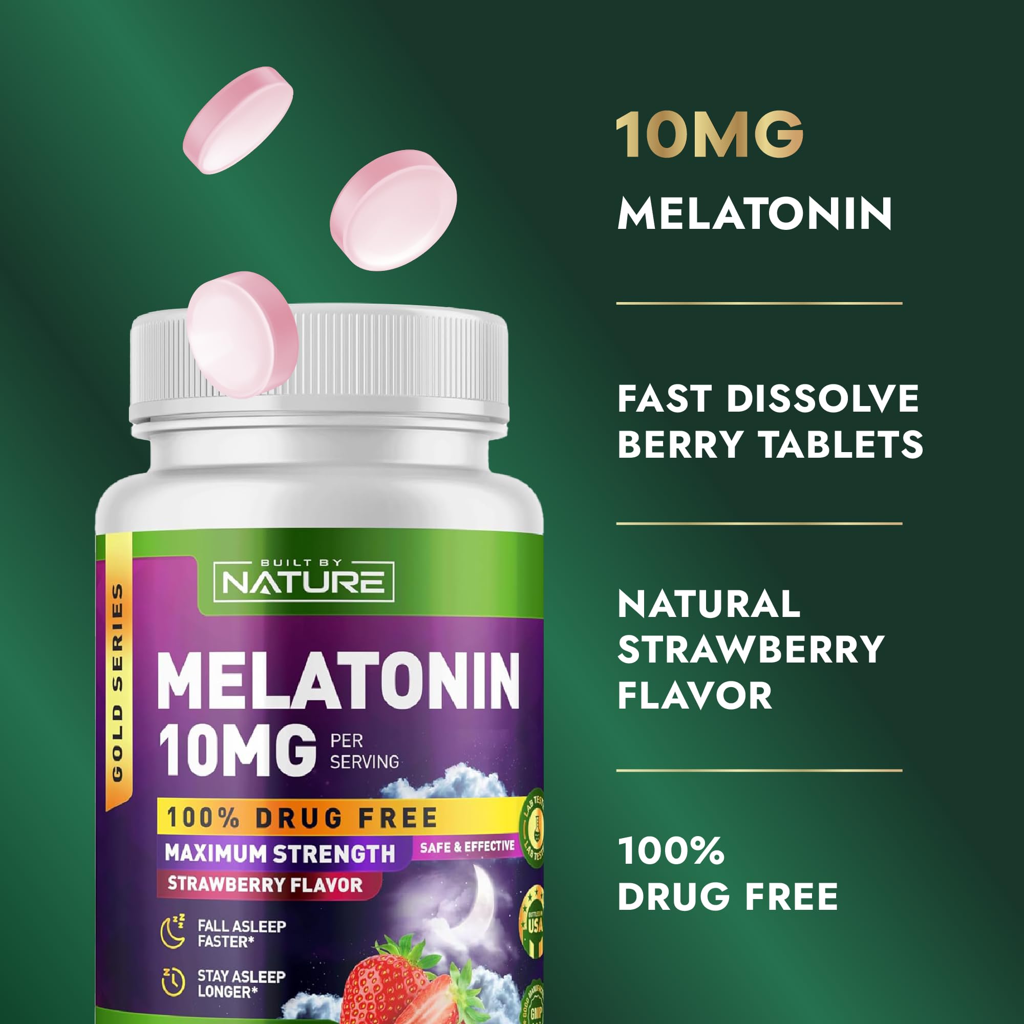 Close-up of Built by Nature Melatonin chewable tablets