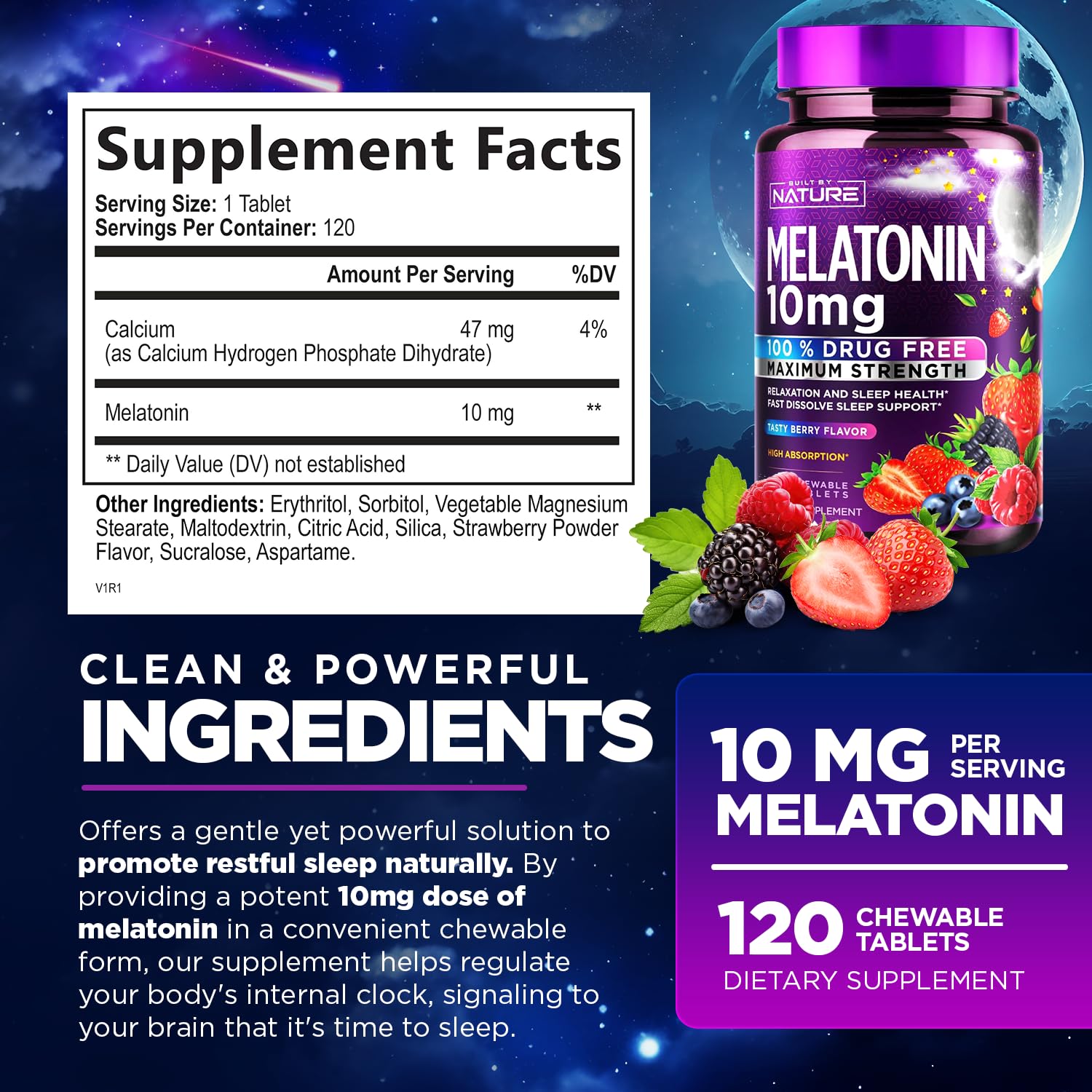Close-up of Built by Nature Melatonin Chewables with berry flavour