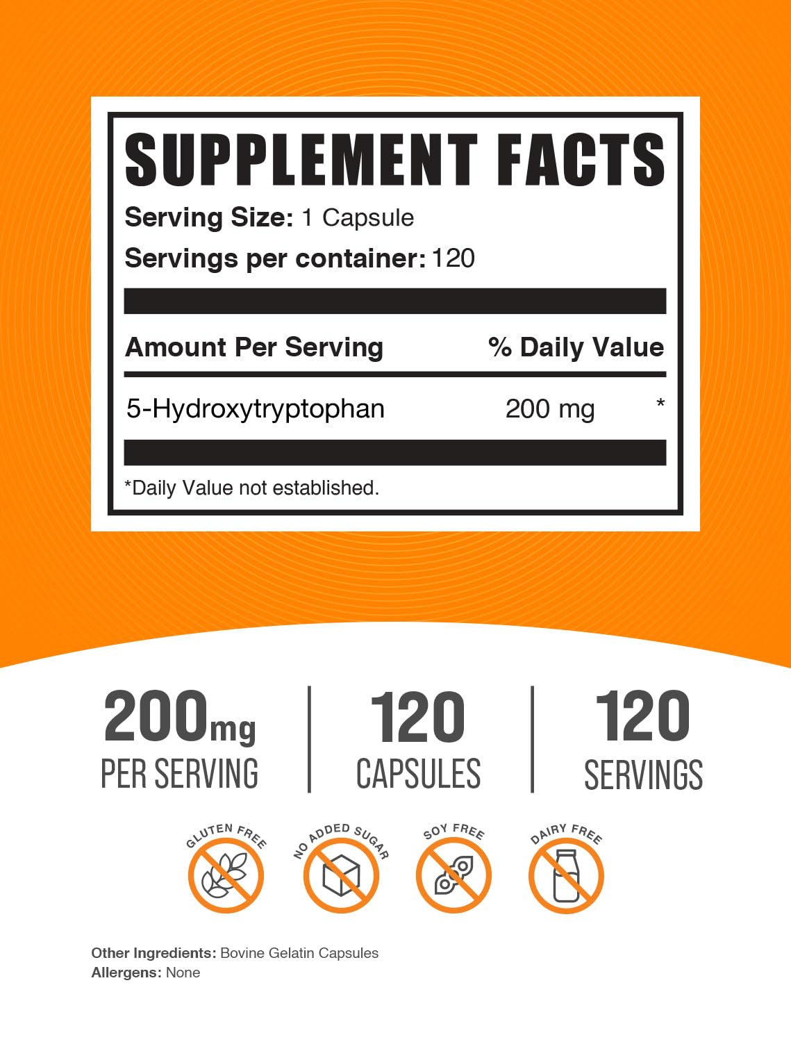 Close-up of BulkSupplements 5-HTP capsule bottle