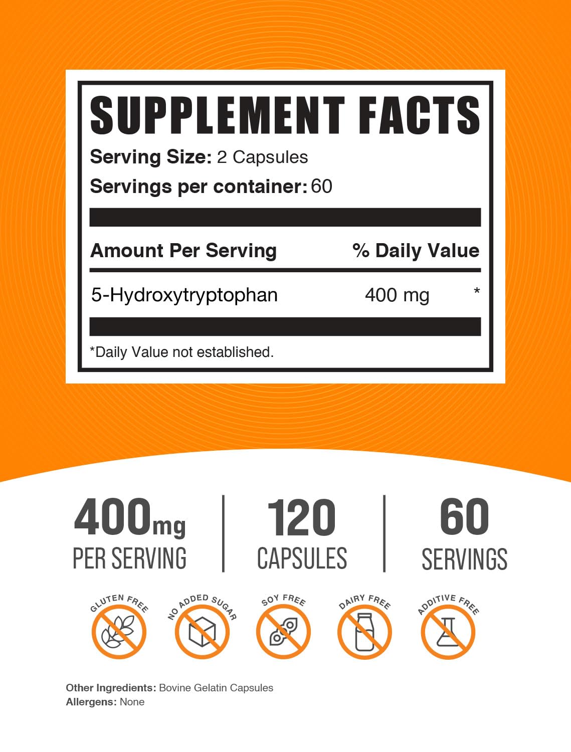 Close-up of BulkSupplements 5-HTP capsule bottle
