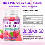 Close-up of BVIVLOO Calcium Citrate Gummies showing raspberry flavour