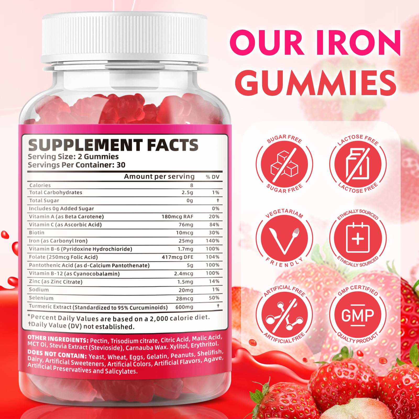 Close-up of BVIVLOO Iron Gummies showing soft chewable texture
