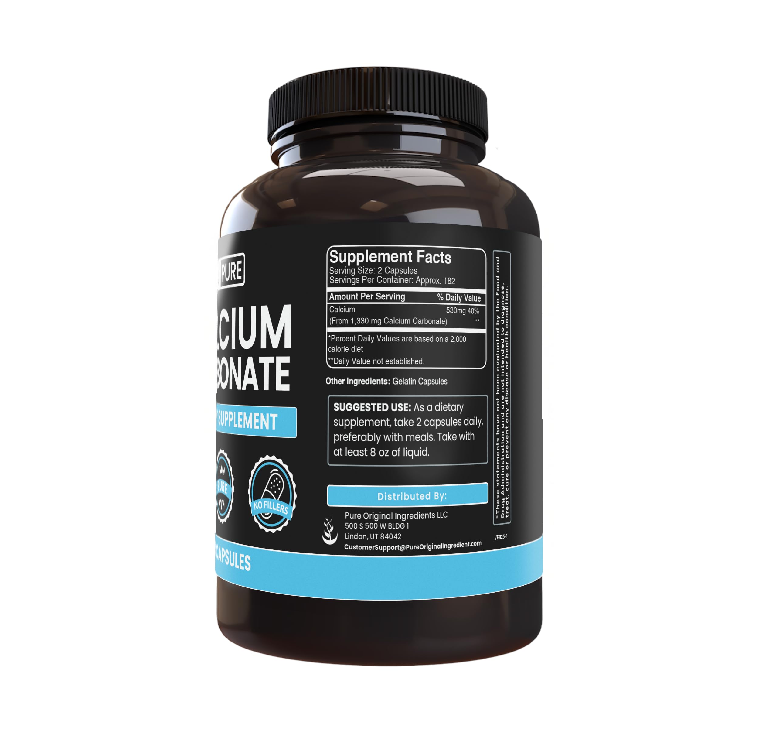 Close-up of Calcium Carbonate Capsules inside the bottle