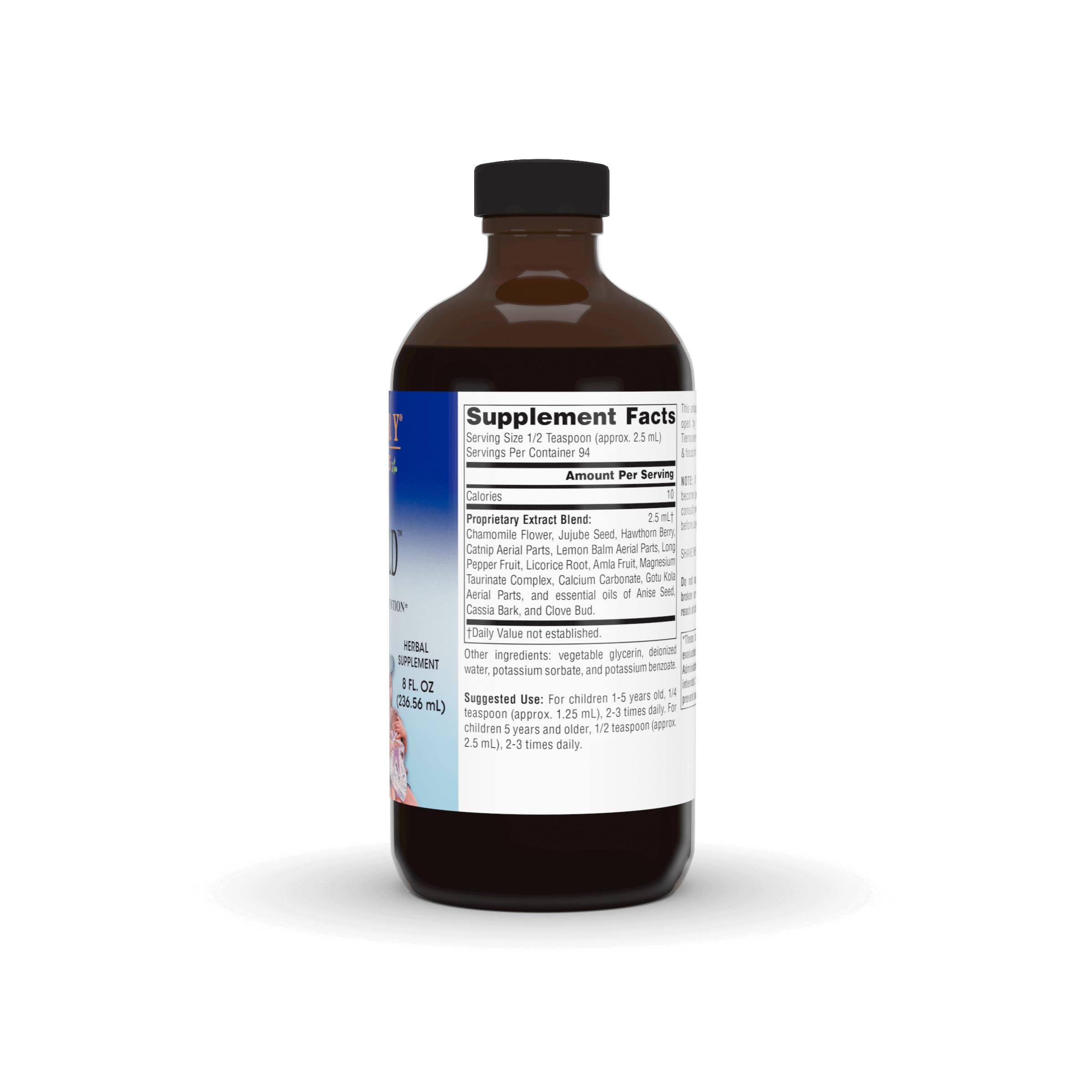 Close-up of Calm Child Herbal Syrup measuring spoon