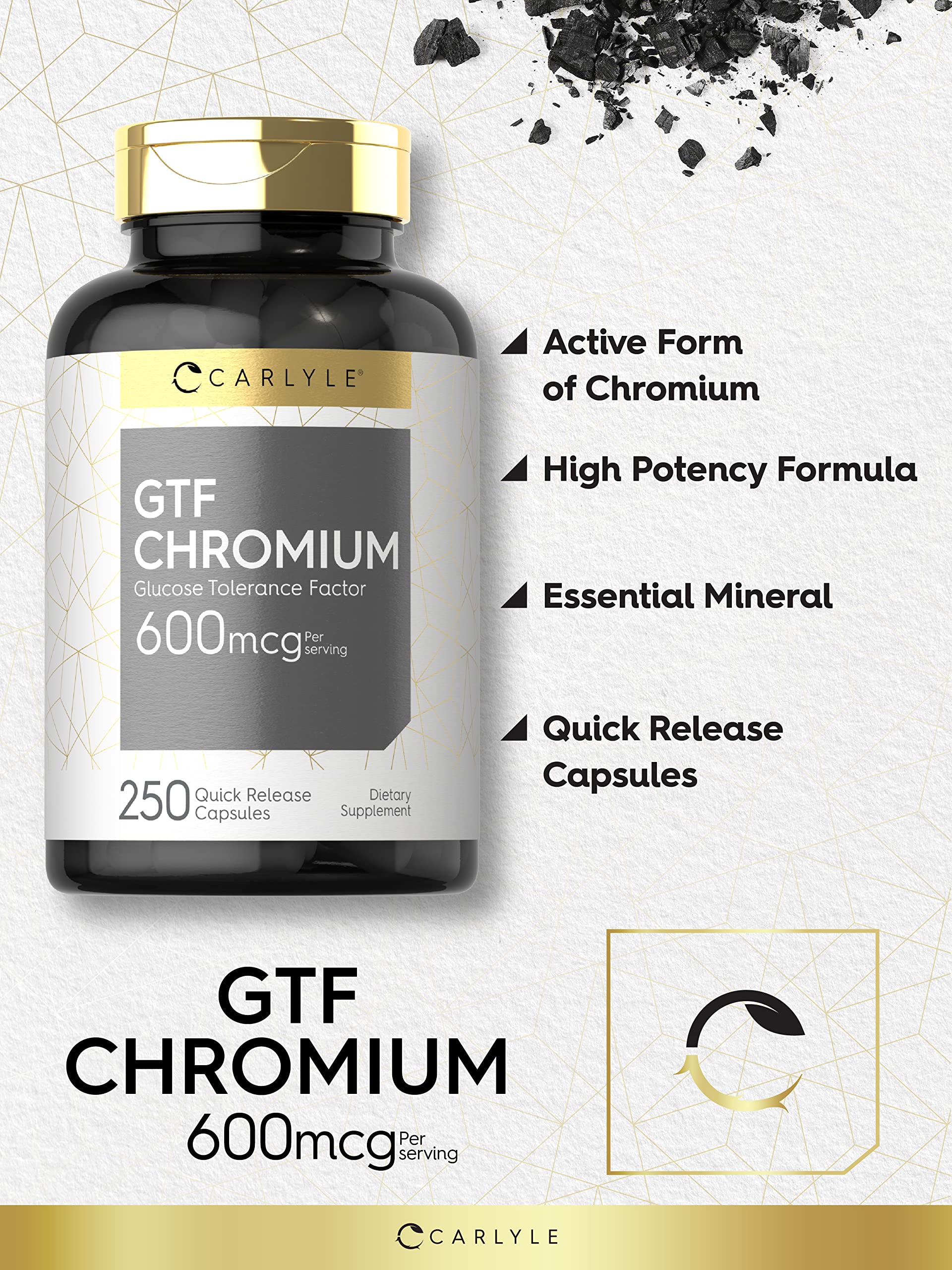 Close-up of Carlyle GTF Chromium 600 mcg capsule