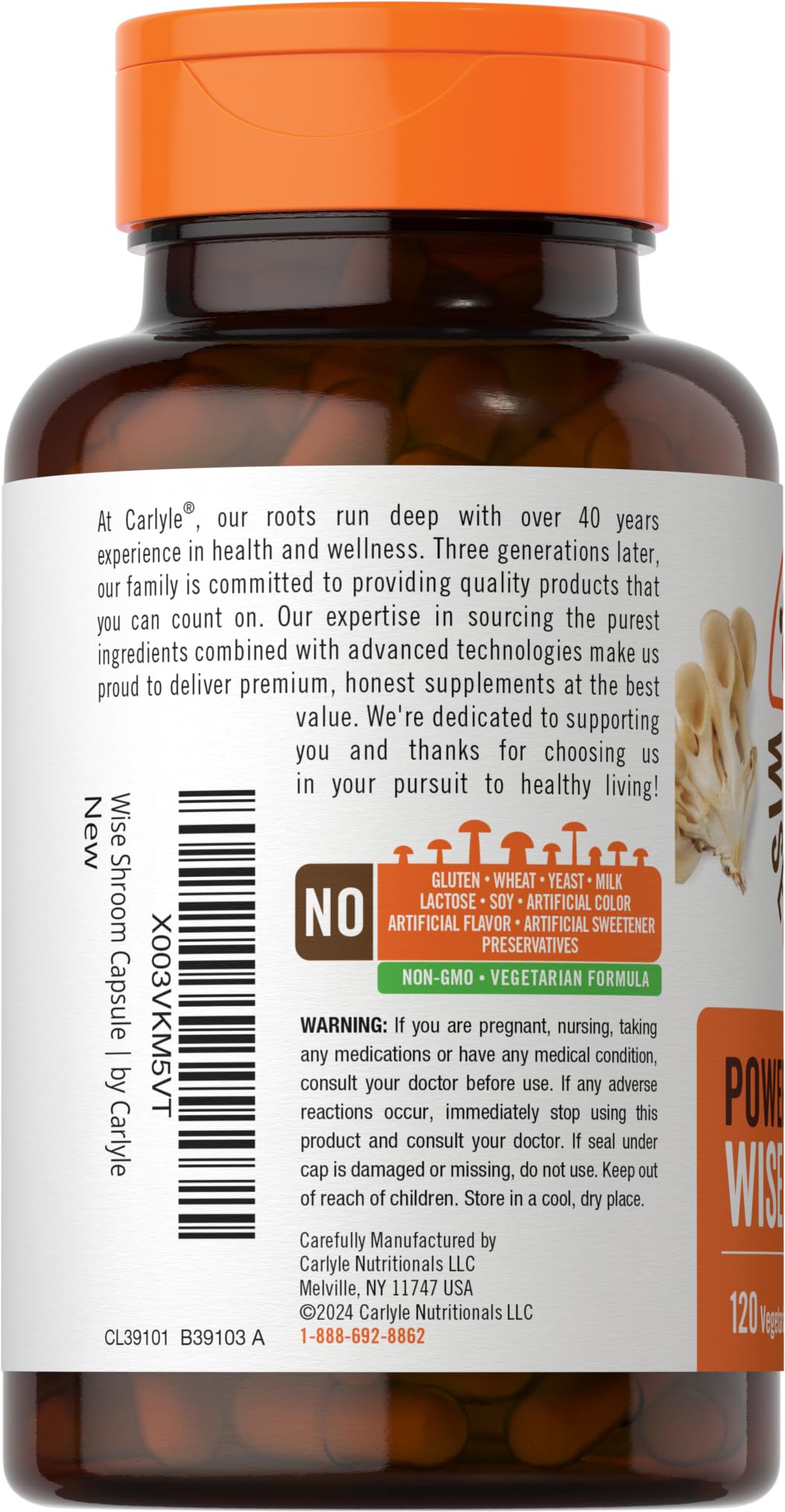 Close-up of Carlyle Mushroom Blend capsules