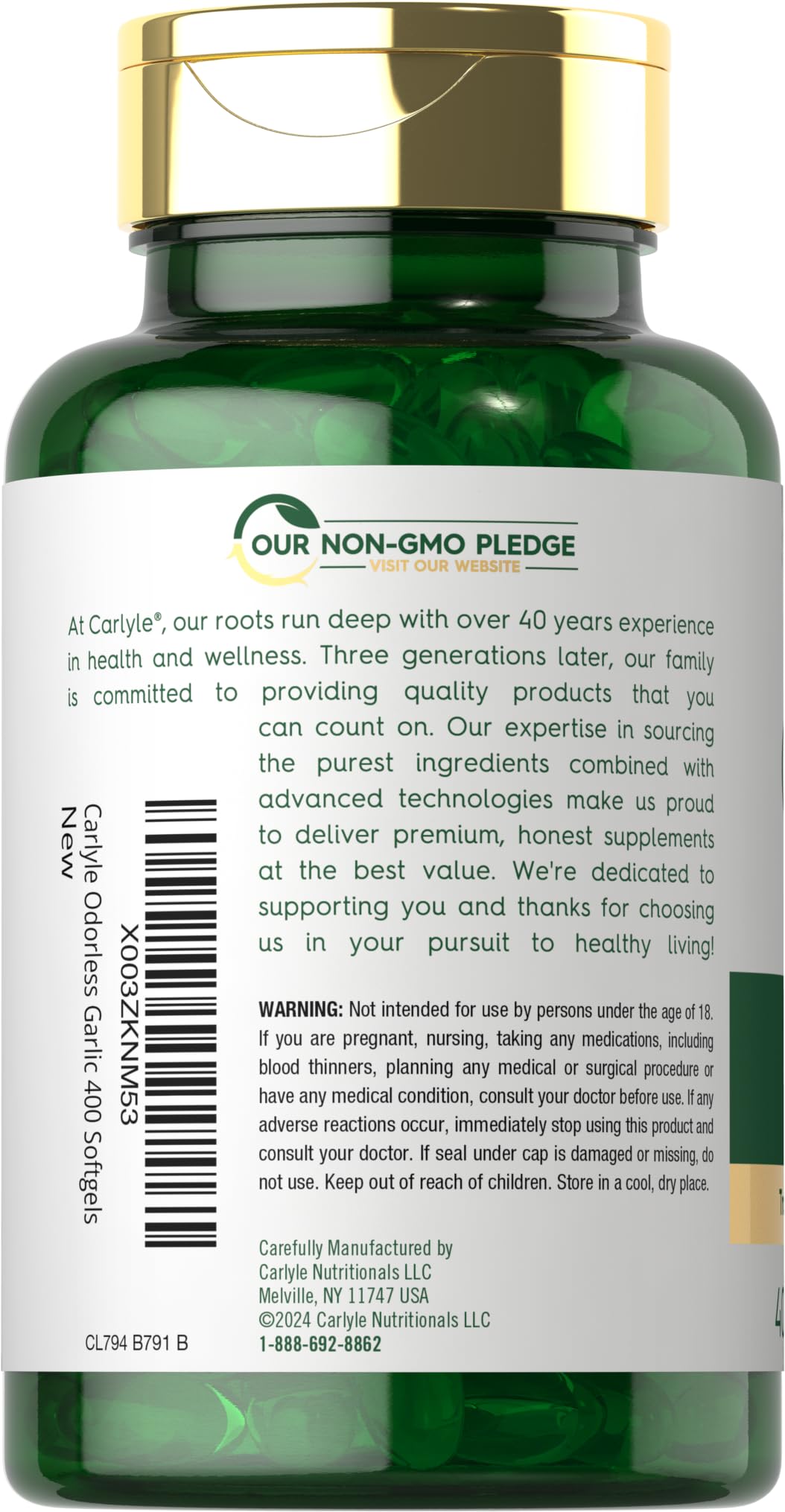Close-up of Carlyle Odorless Garlic Softgels
