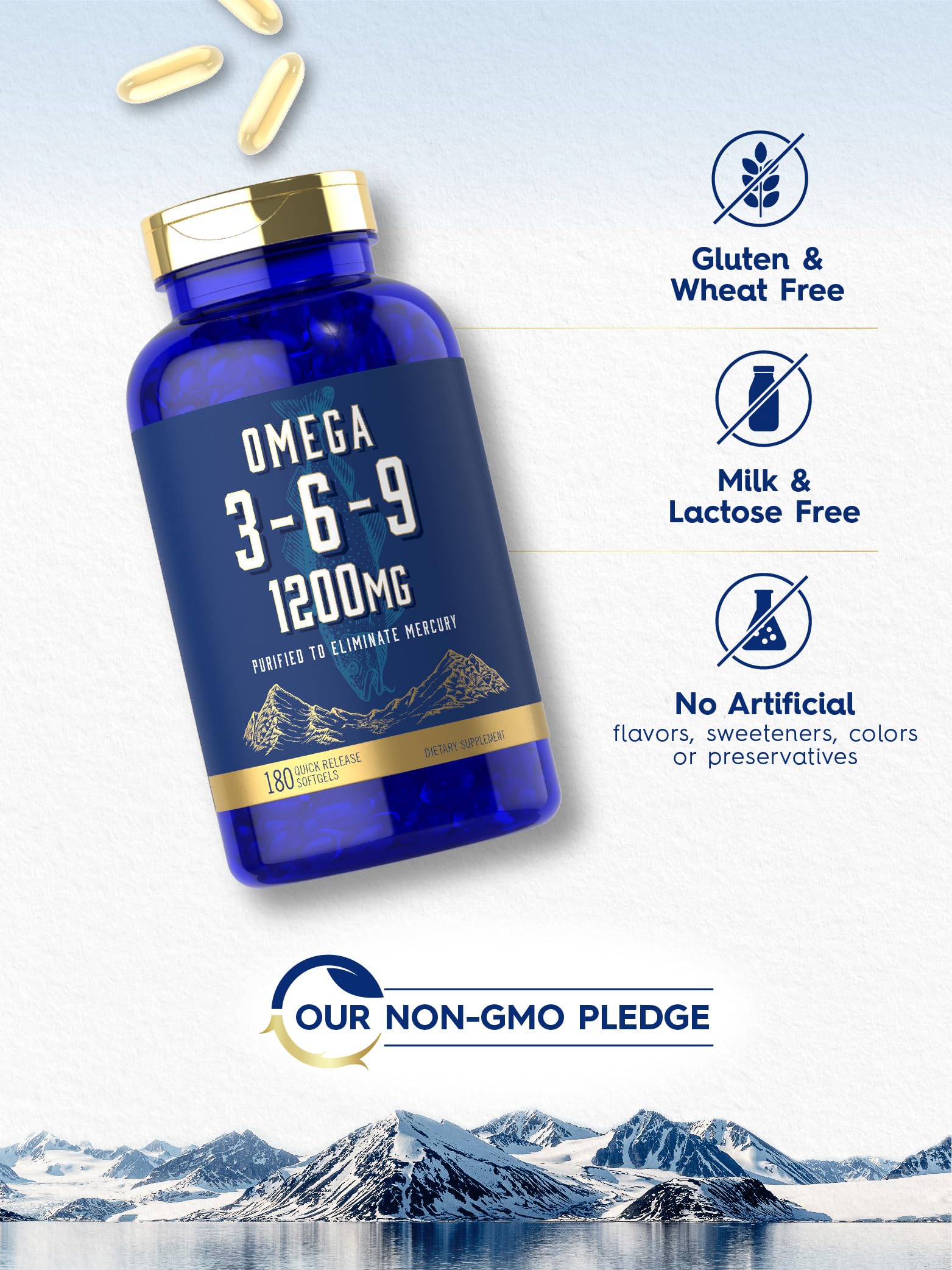 Close-up of Carlyle Omega 3-6-9 softgel